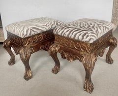 Pair Baroque Style Gilt Wood Stools, Portuguese, Late 19th. C