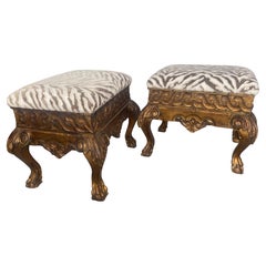 Pair Baroque Style Gilt Wood Stools, Portuguese, Late 19th. C