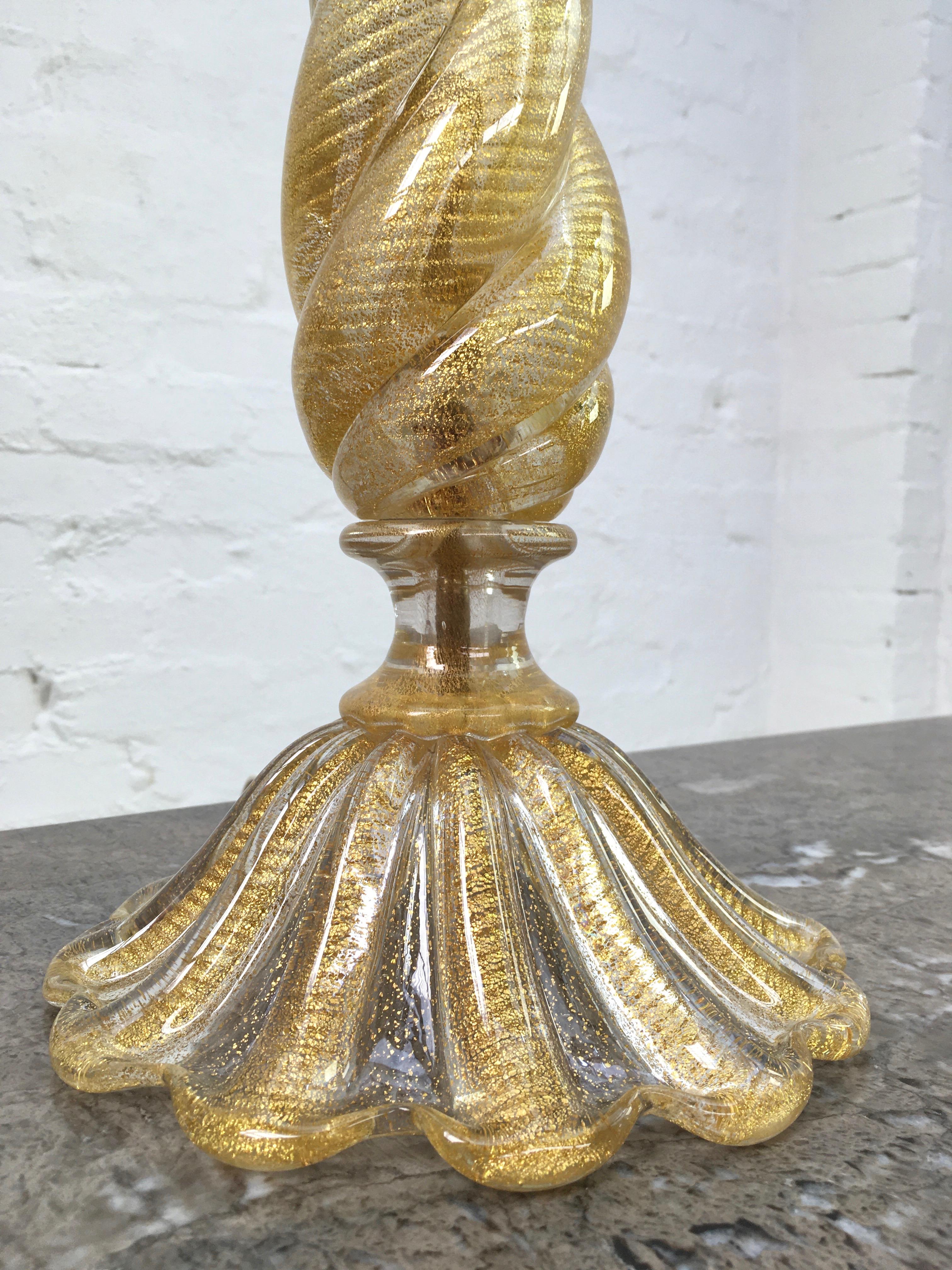 Pair of Barovier and Toso 'Cordonato D'oro' Murano Glass Lamps, Italy, 1950s For Sale 4