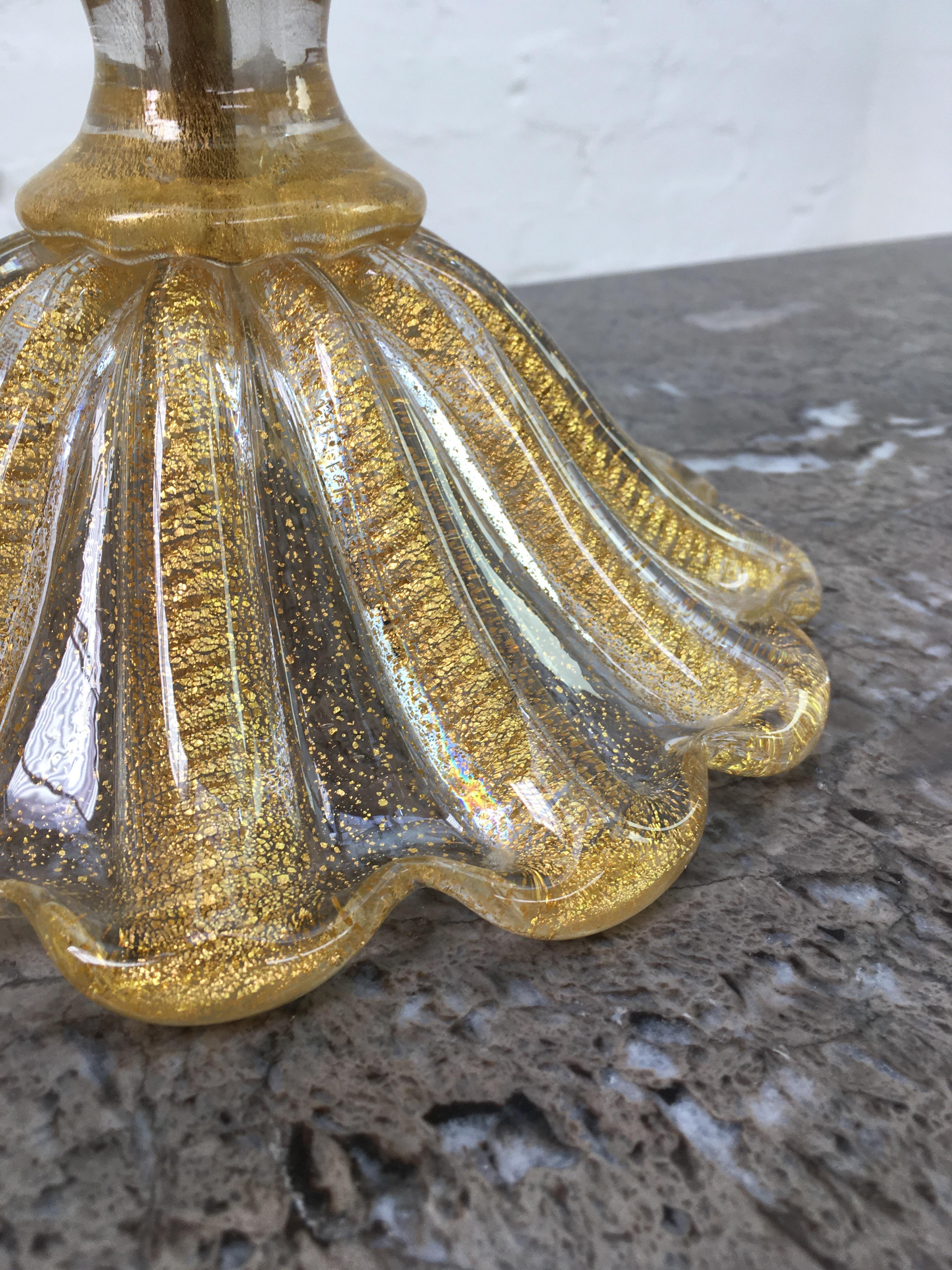 Pair of Barovier and Toso 'Cordonato D'oro' Murano Glass Lamps, Italy, 1950s For Sale 5