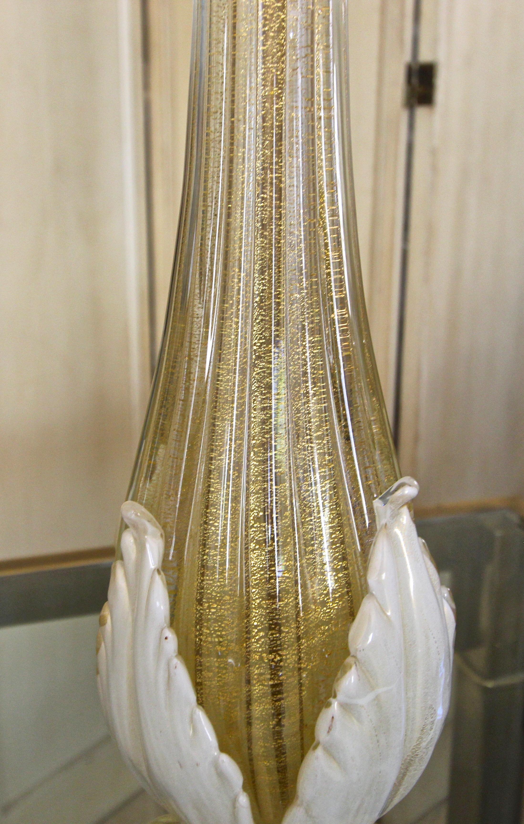 Pair murano Gold White Table Lamps 5