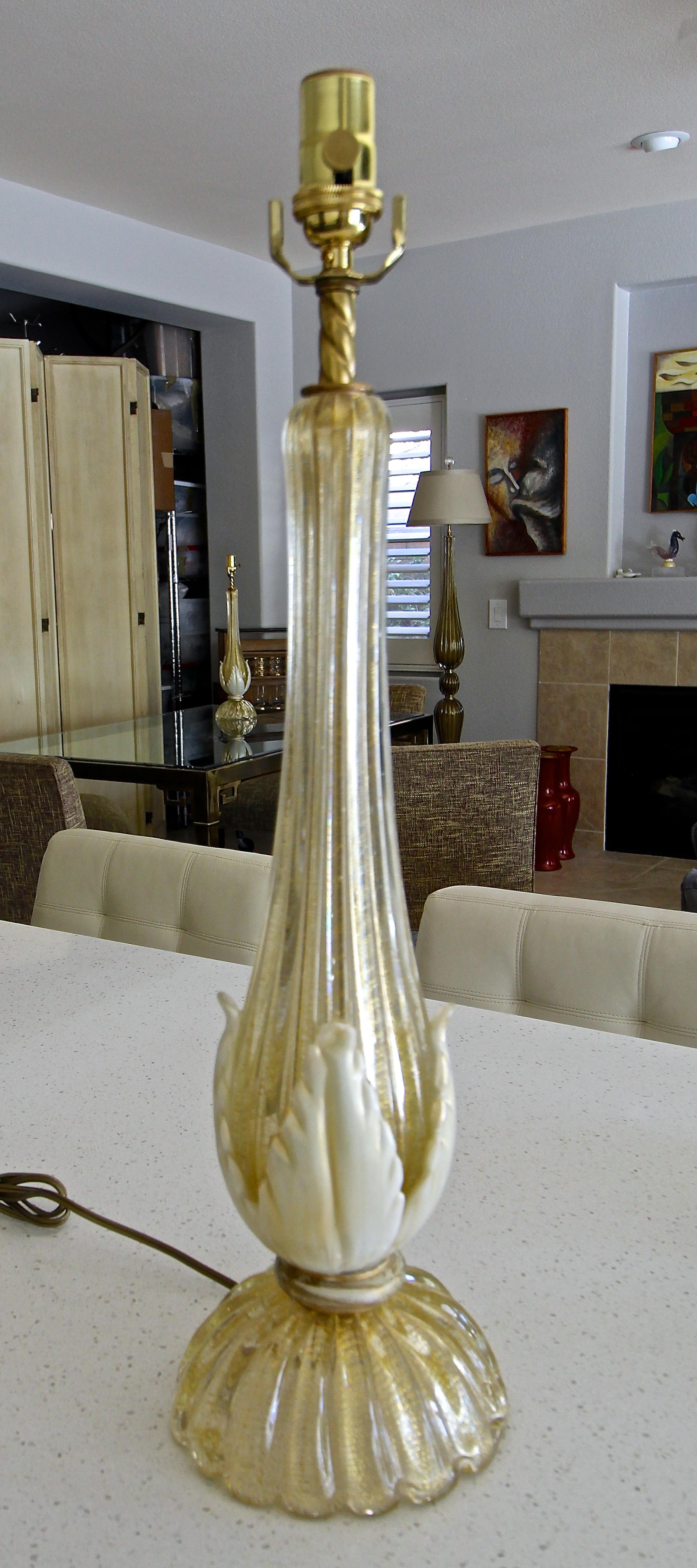 Pair murano Gold White Table Lamps 6