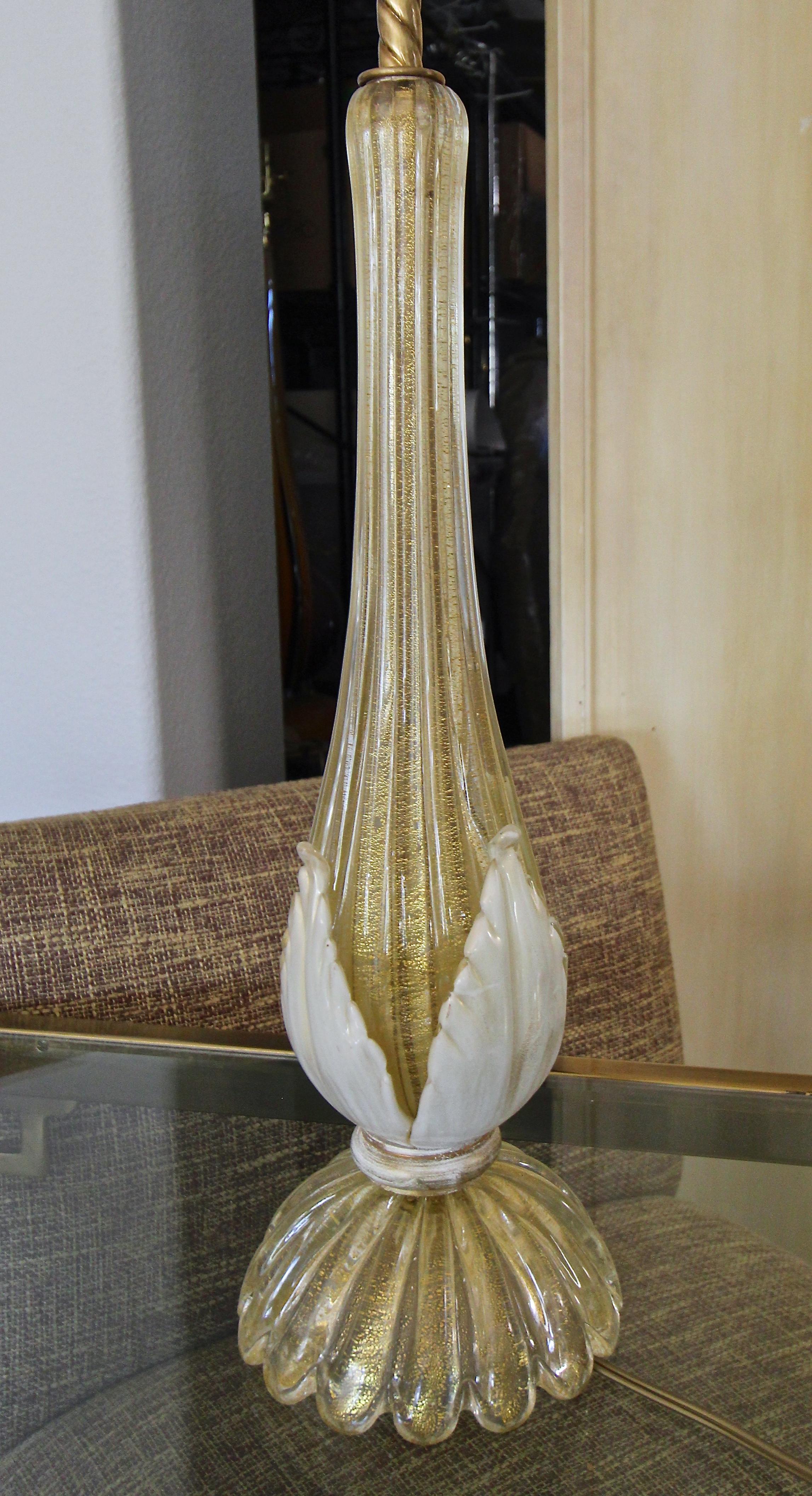 Pair murano Gold White Table Lamps 7