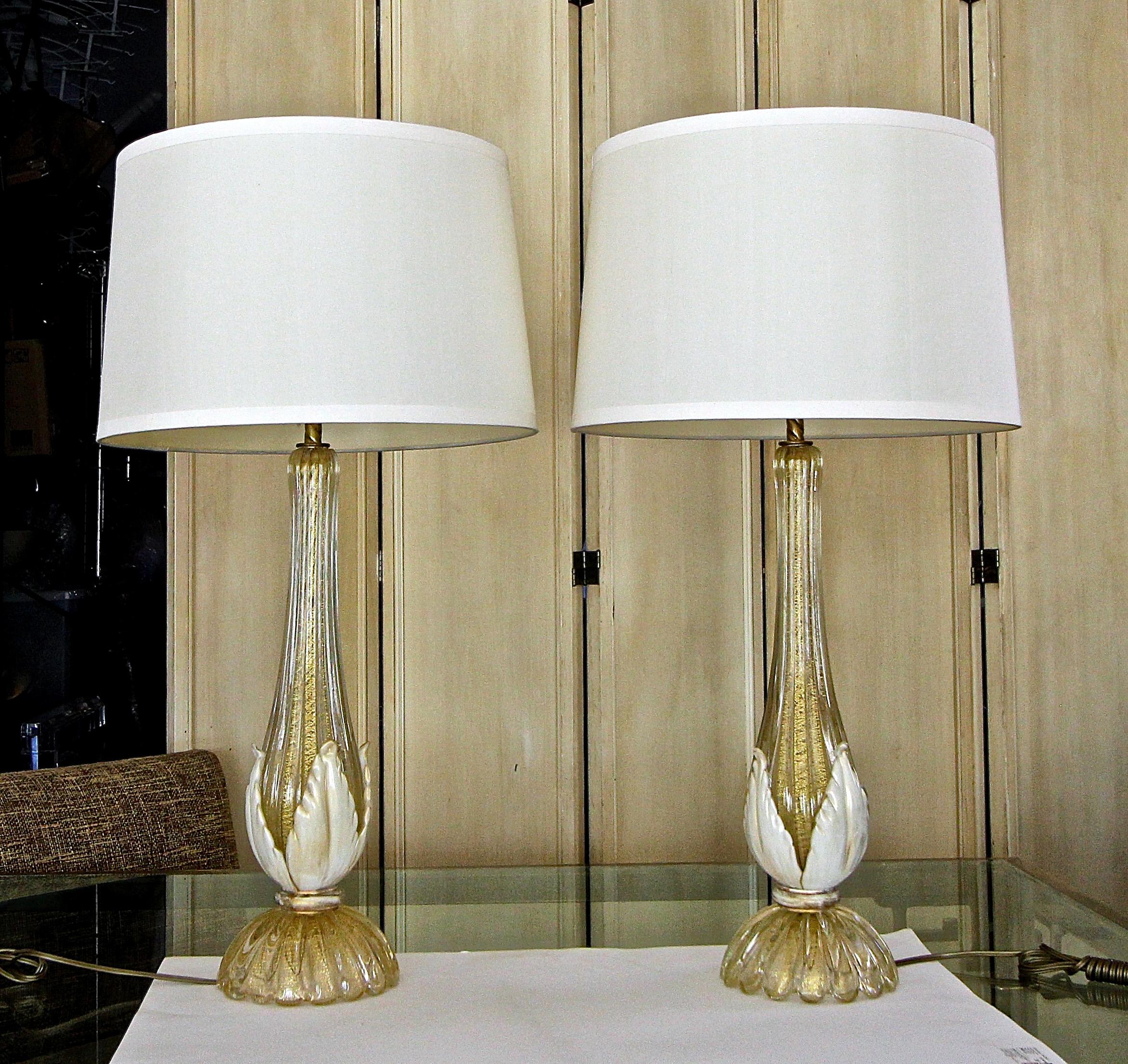 Pair murano Gold White Table Lamps 10