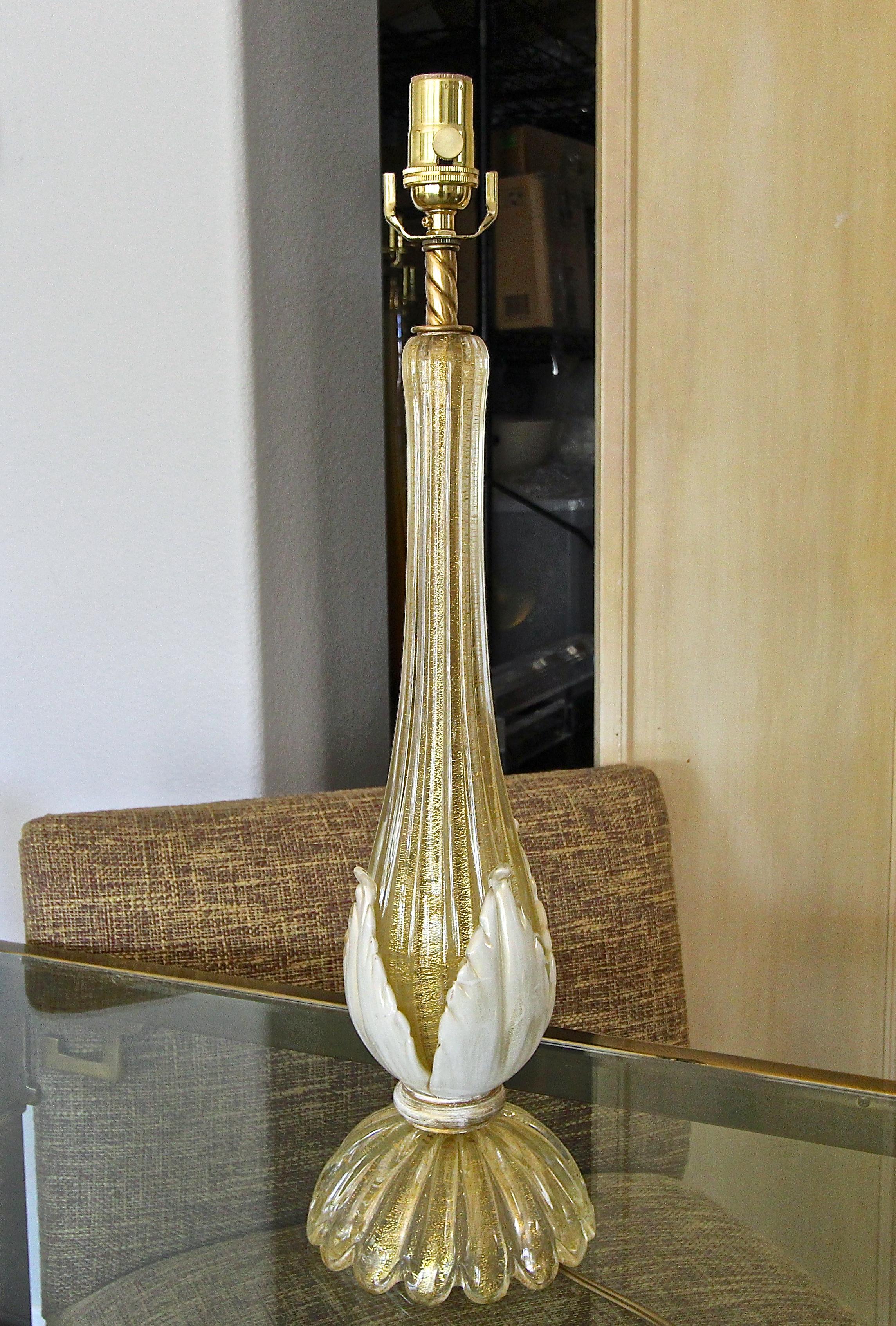 Mid-20th Century Pair murano Gold White Table Lamps