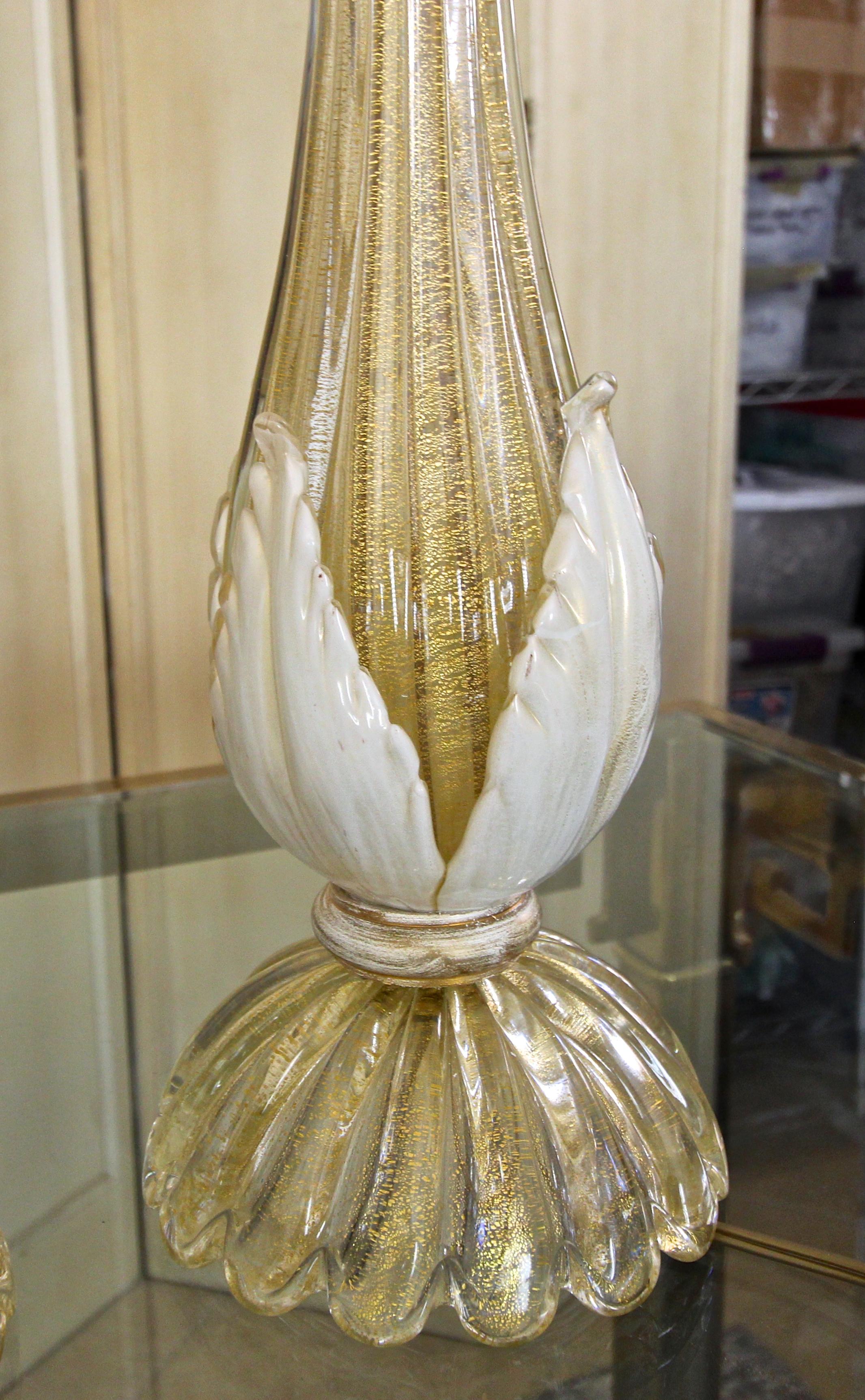 Pair murano Gold White Table Lamps 2
