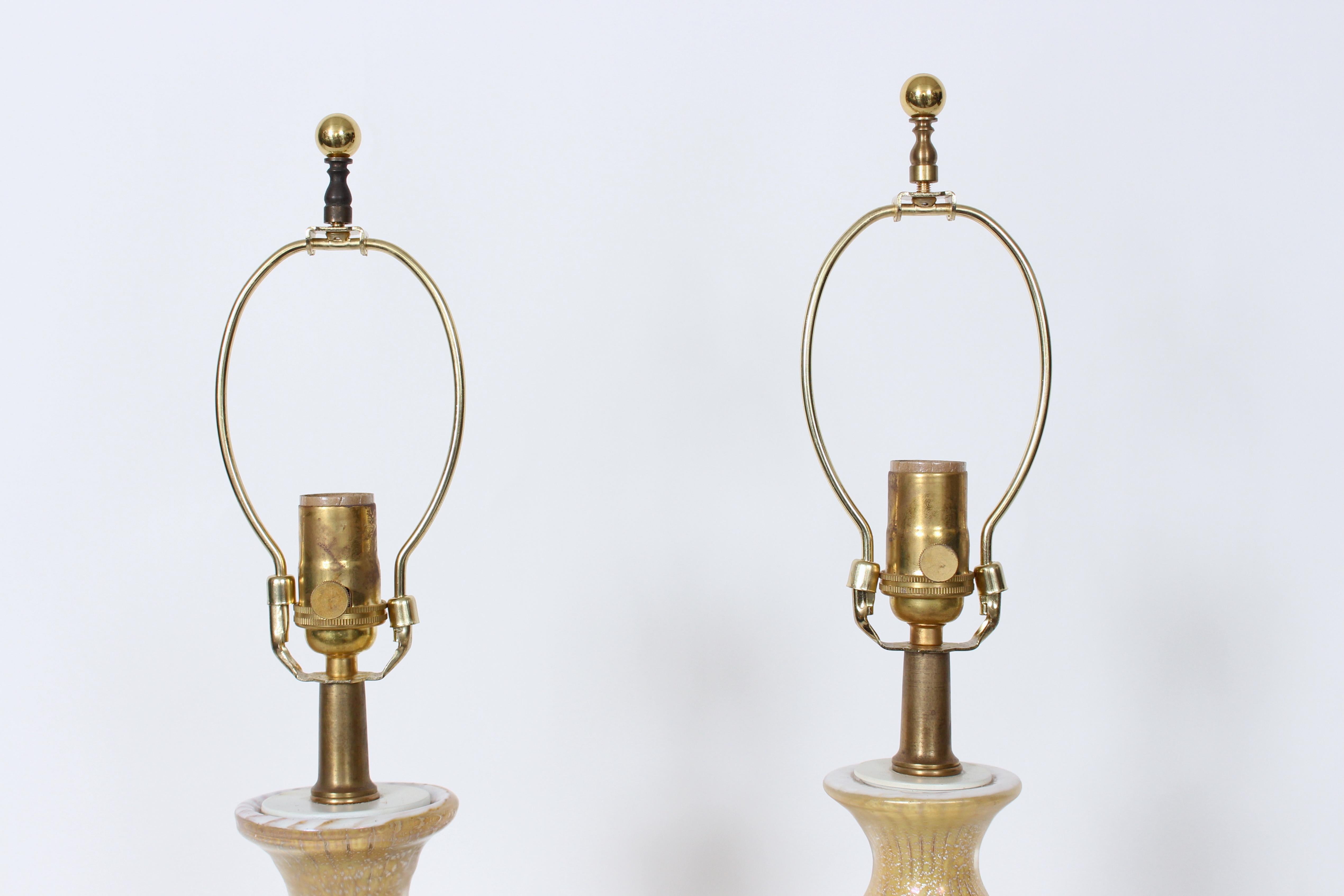 Pair Barovier et Toso Iridescent Yellow Murano Glass Table Lamps, 1950's For Sale 6