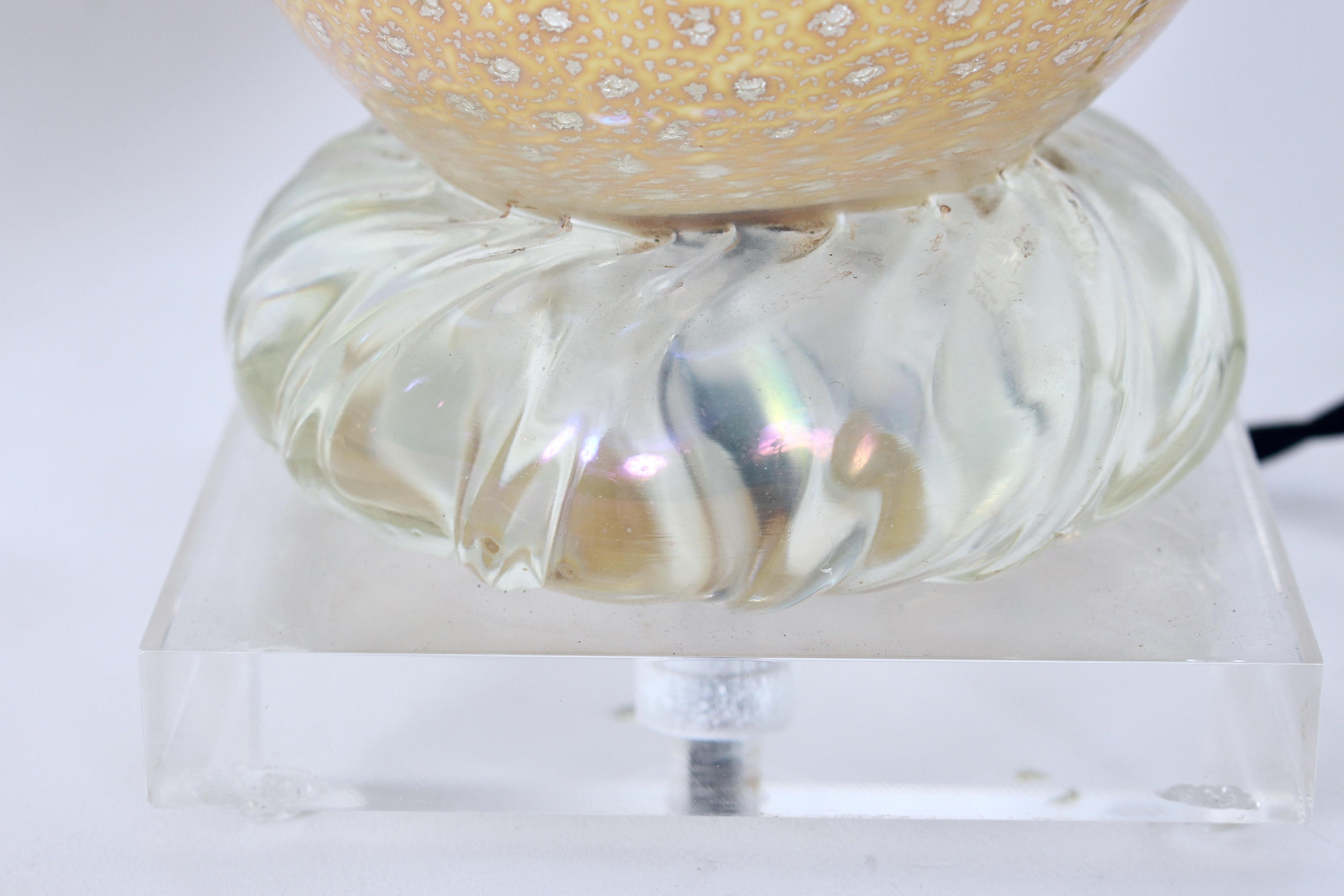 Pair Barovier et Toso Iridescent Yellow Murano Glass Table Lamps, 1950's For Sale 10