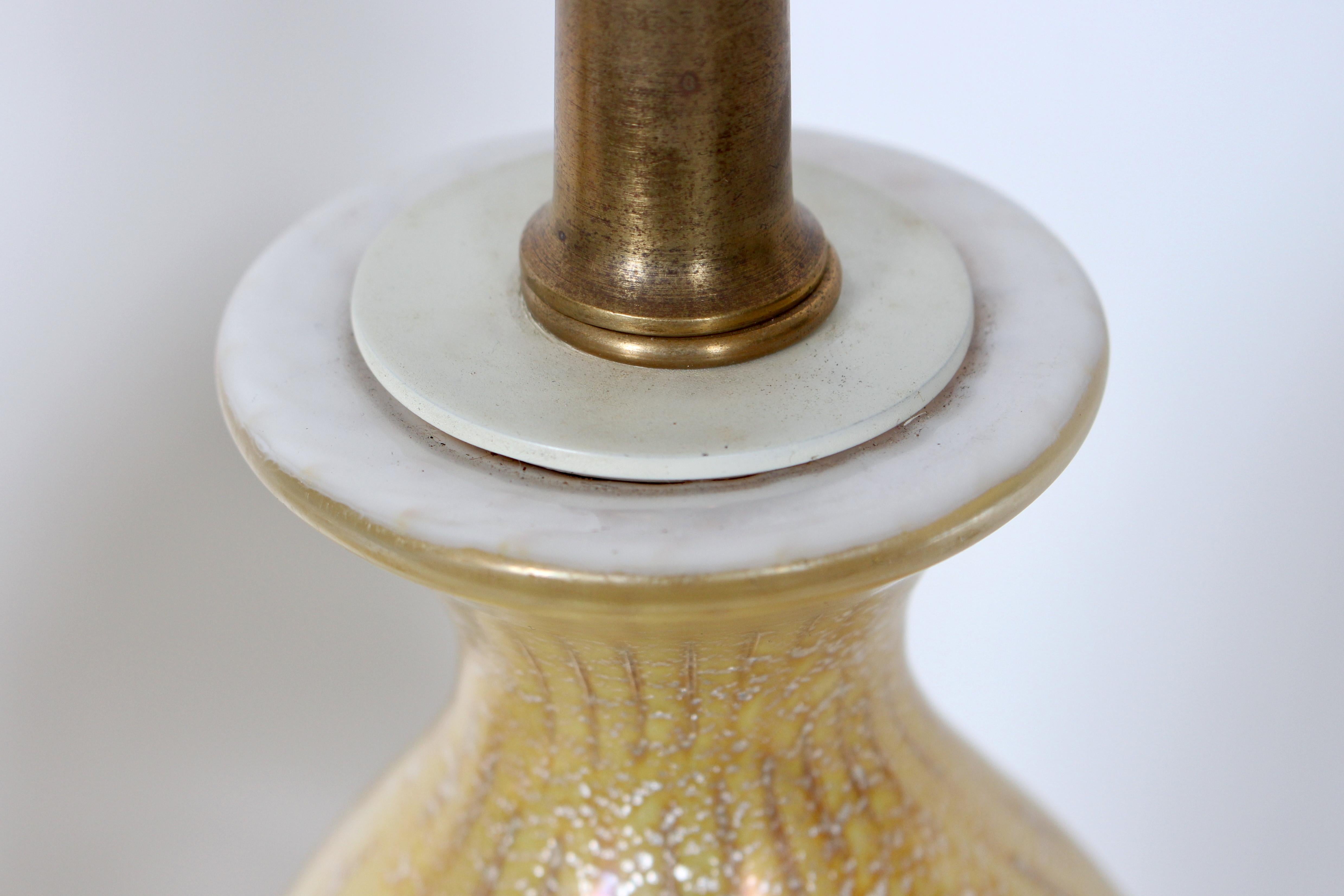 Pair Barovier et Toso Iridescent Yellow Murano Glass Table Lamps, 1950's For Sale 8