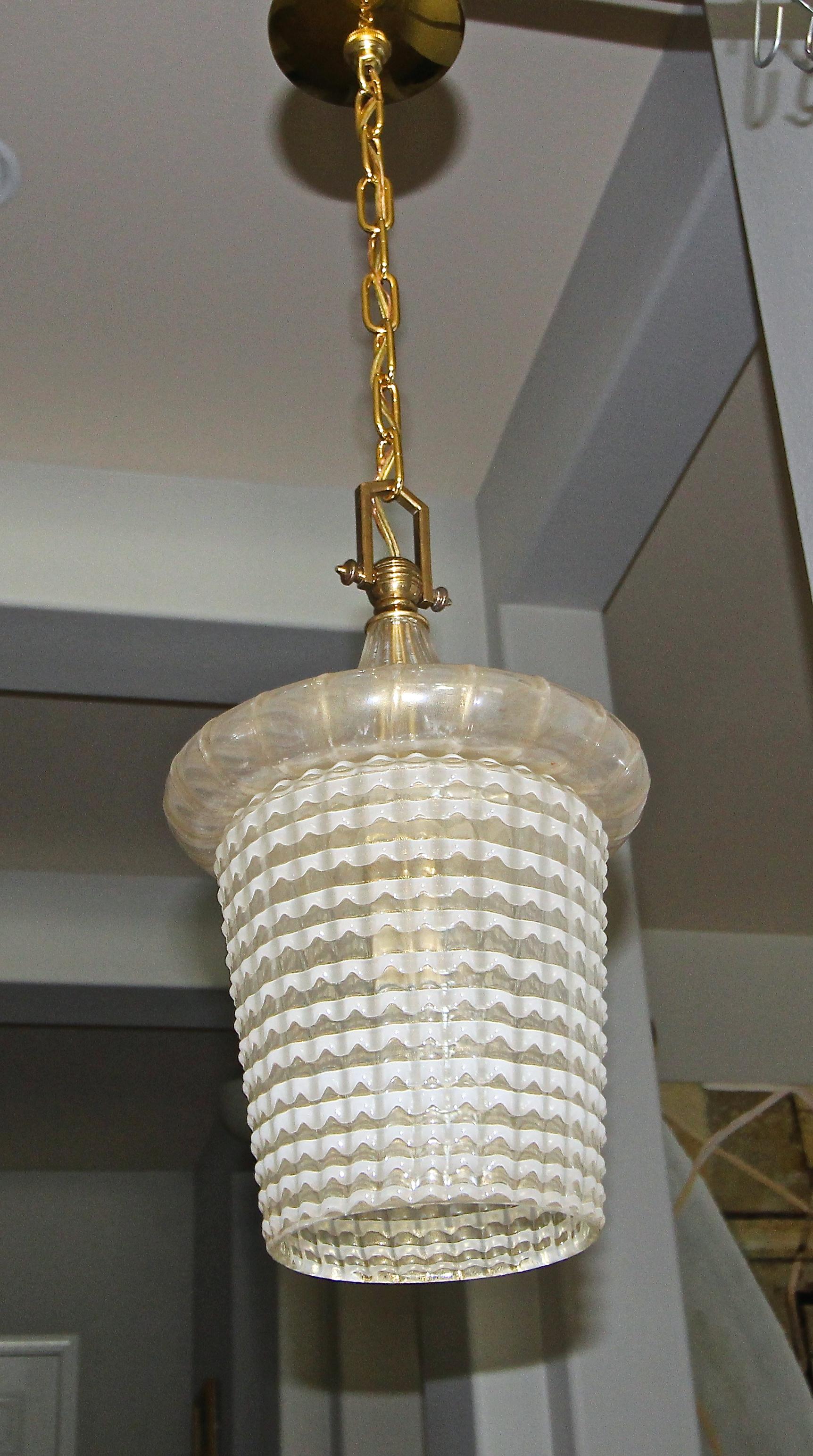 Pair of Barovier Murano Gold White Lantern Pendant Ceiling Lights 6