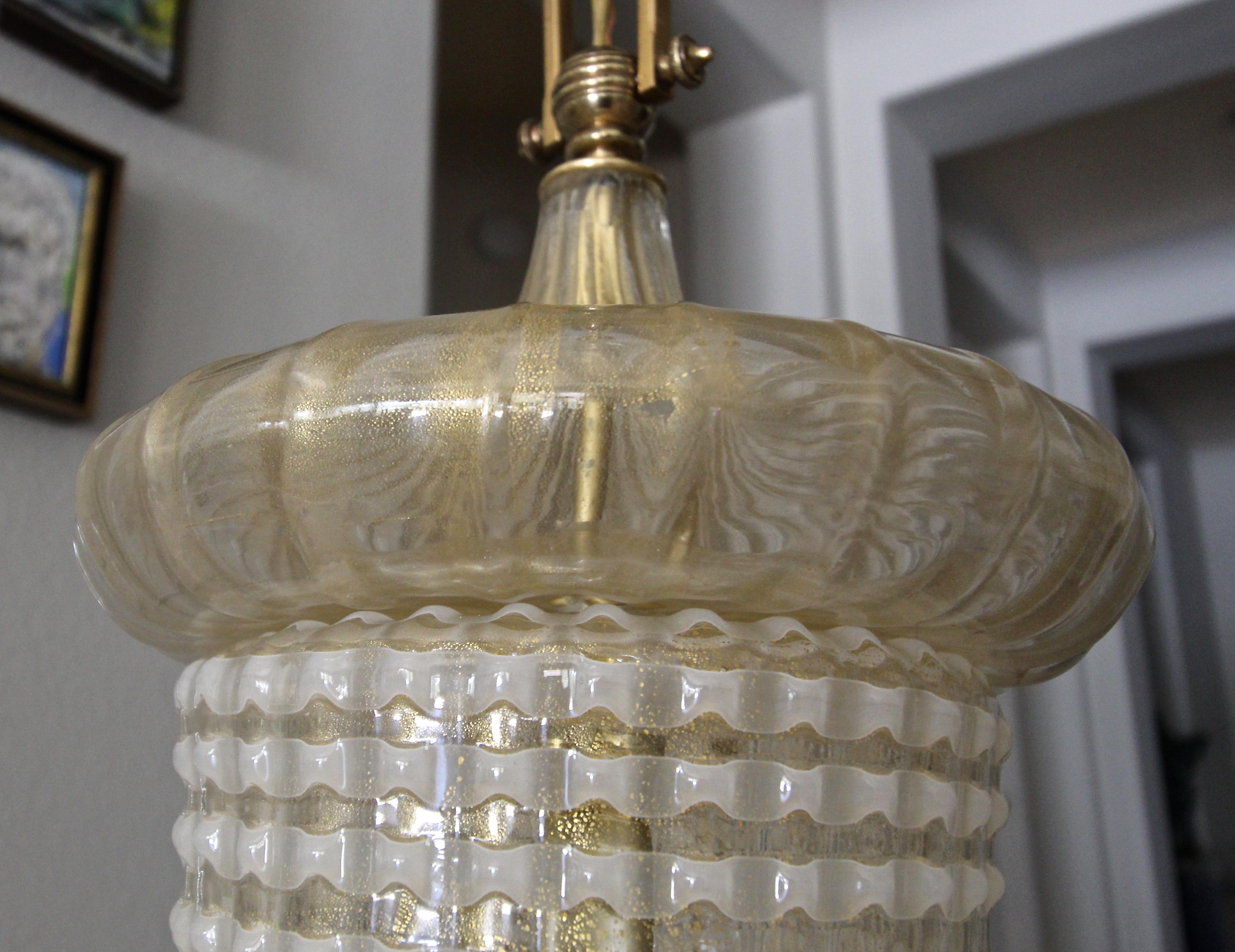 Pair of Barovier Murano Gold White Lantern Pendant Ceiling Lights 9
