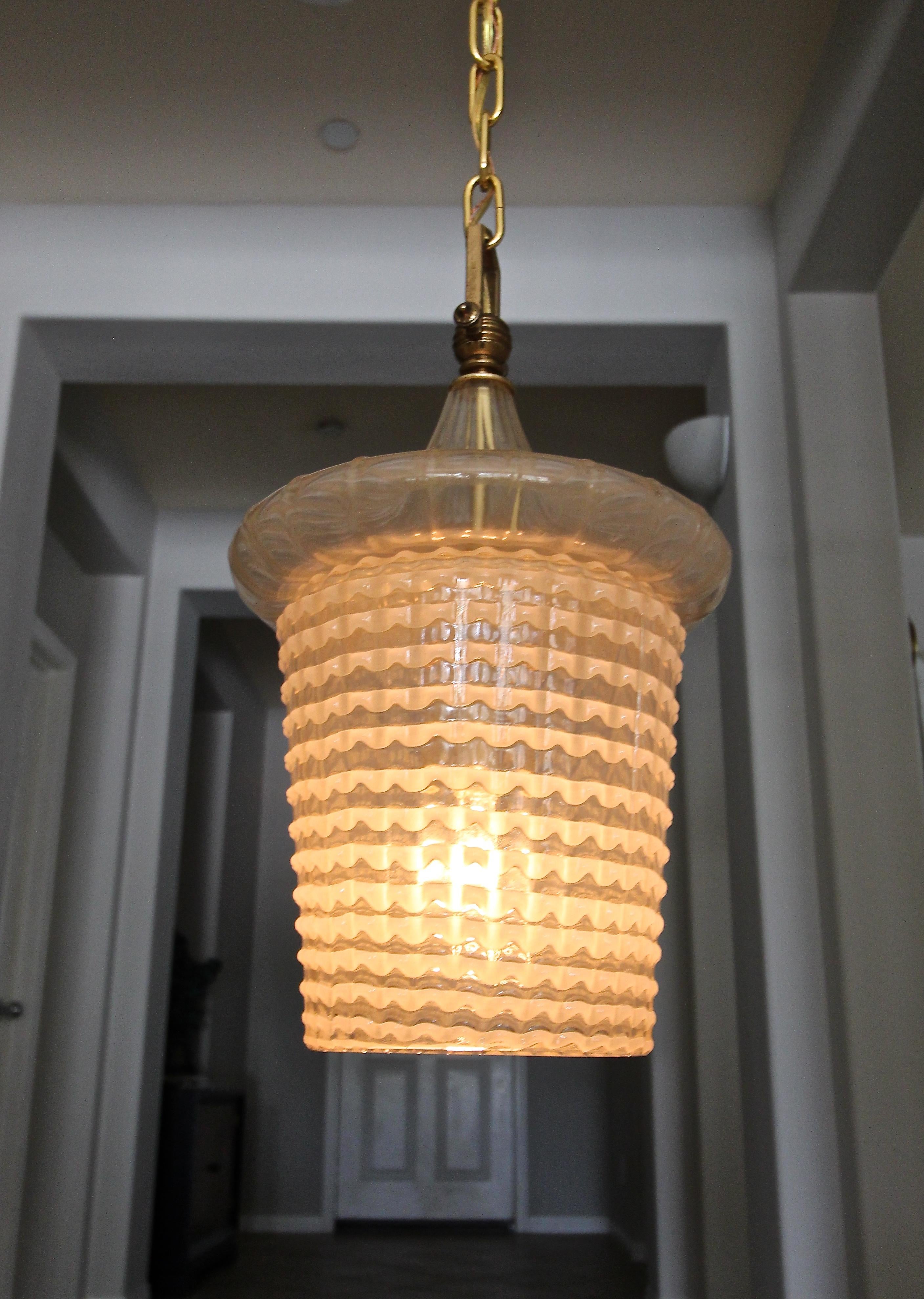 Pair of Barovier Murano Gold White Lantern Pendant Ceiling Lights 3