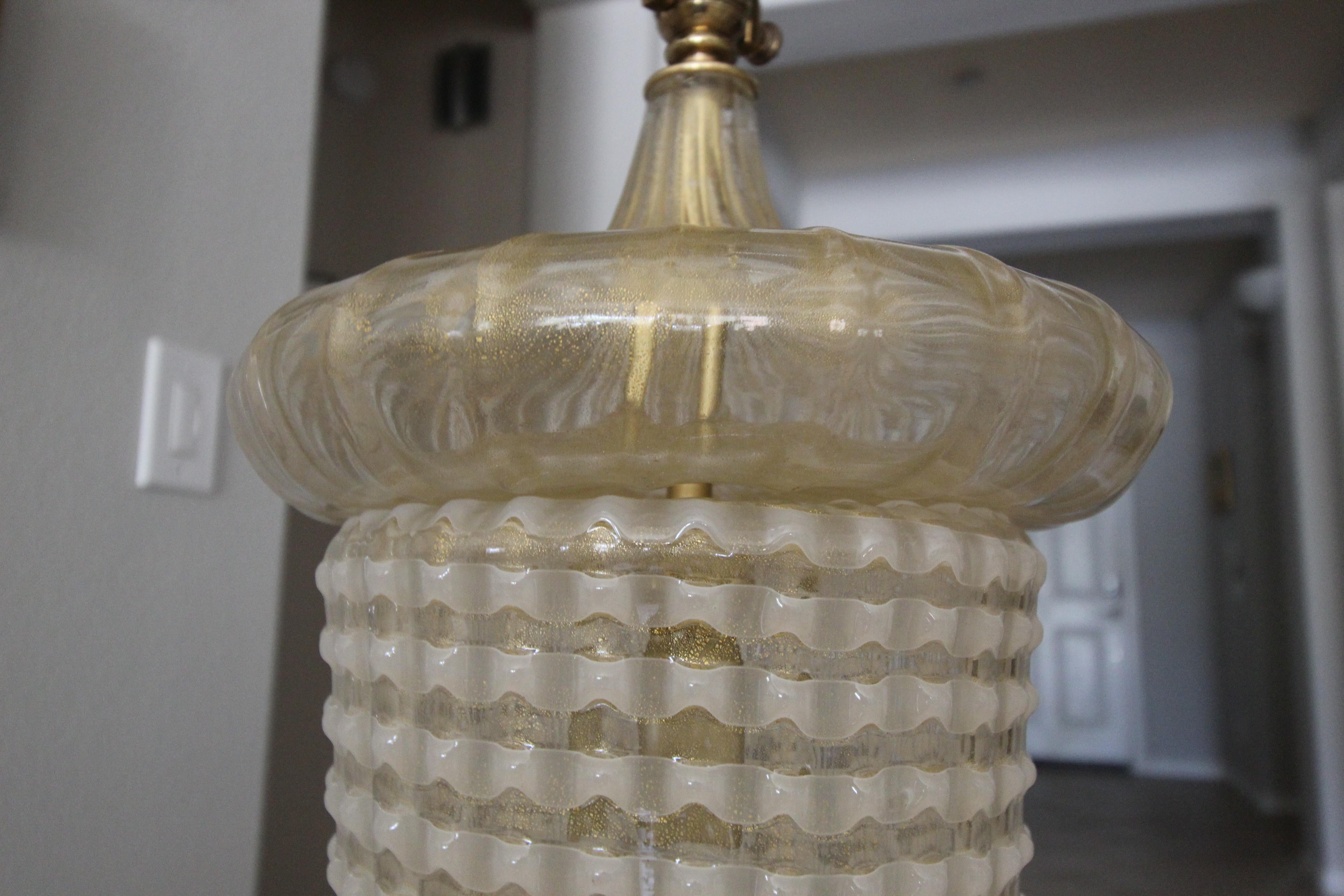 Pair of Barovier Murano Gold White Lantern Pendant Ceiling Lights 4
