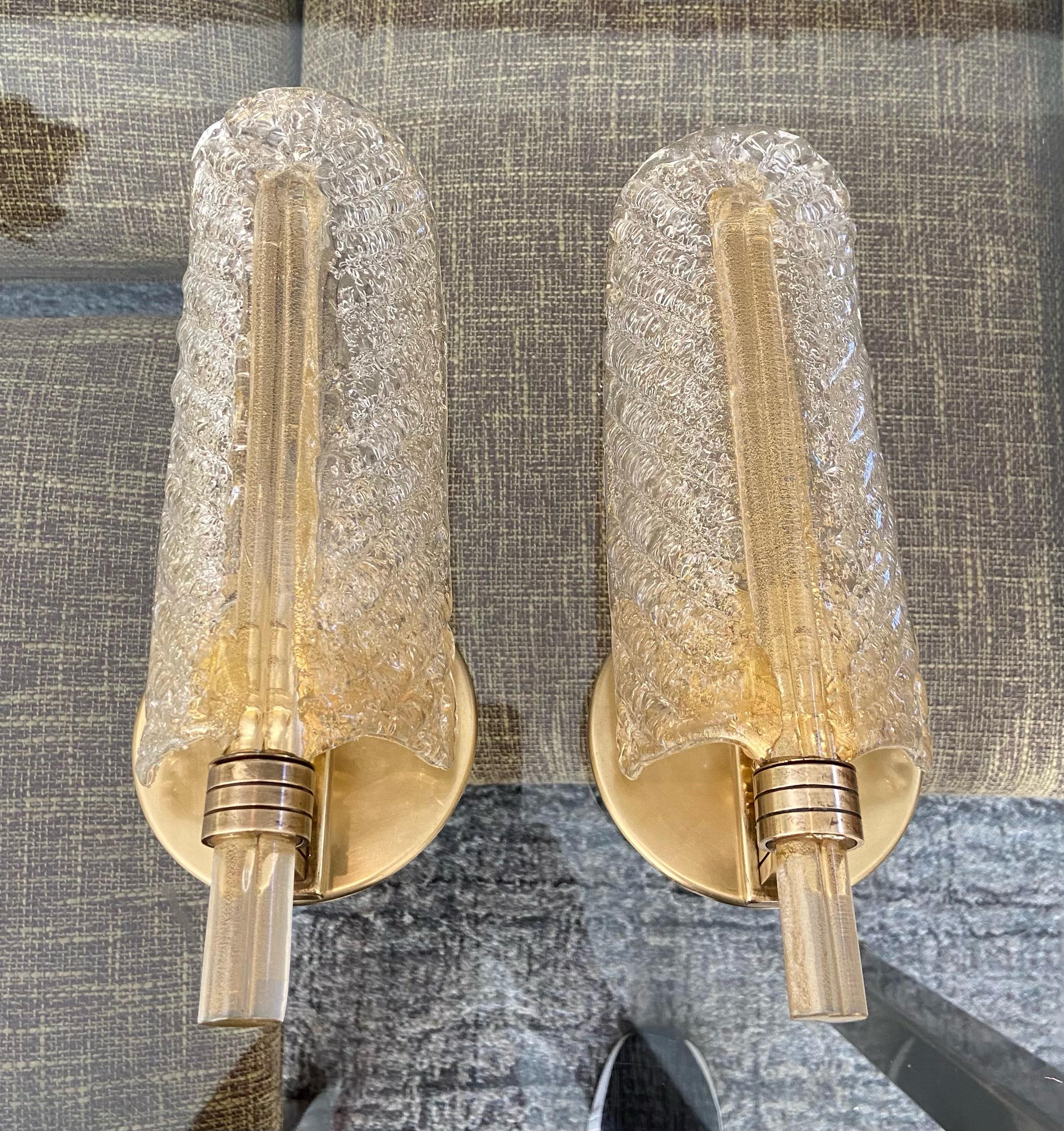 Pair of Barovier Murano Rugiadoso Gold Leaf Wall Sconces In Good Condition In Palm Springs, CA