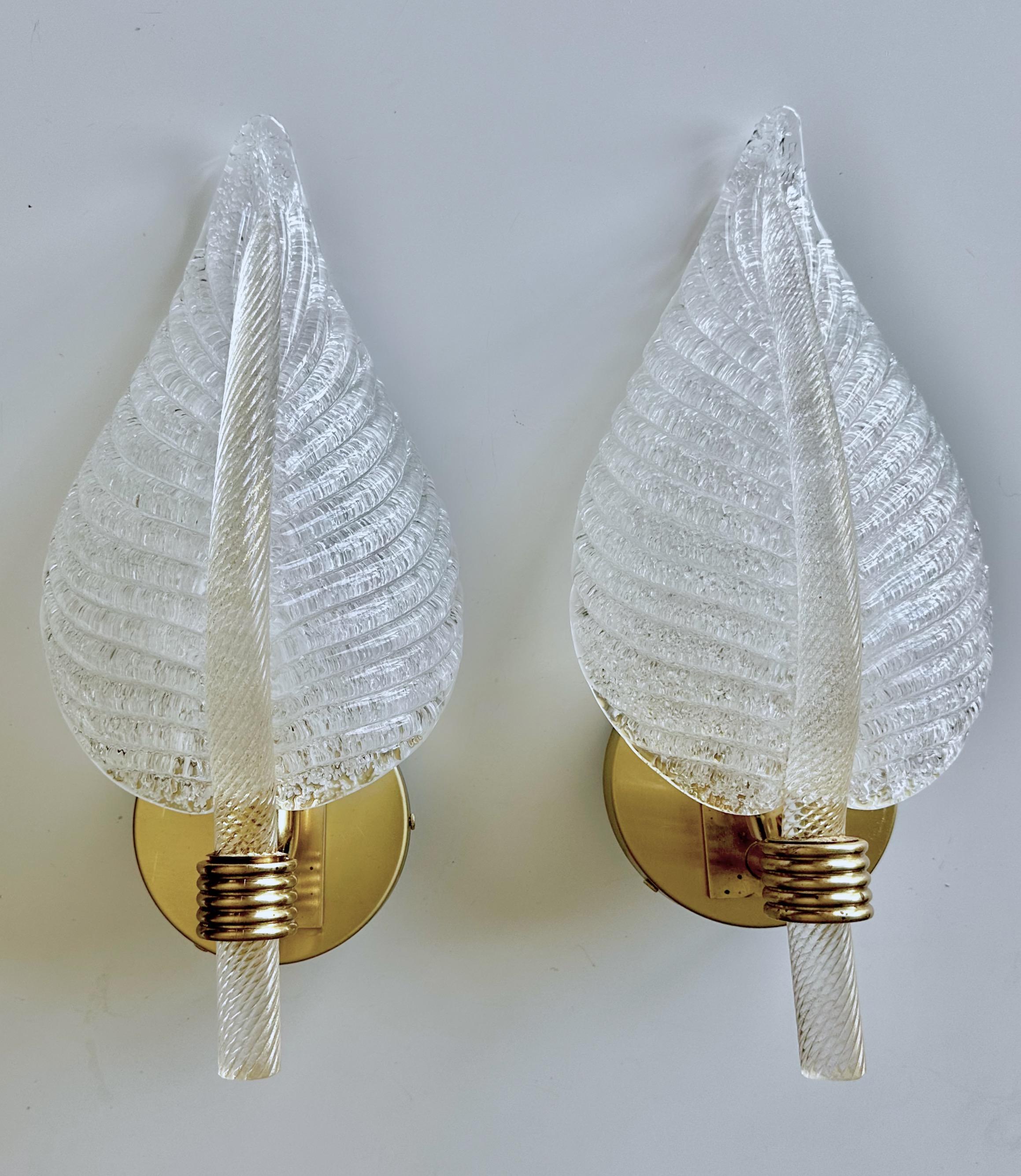 Pair Barovier Murano Rugiadoso Leaf Wall Sconces For Sale 13