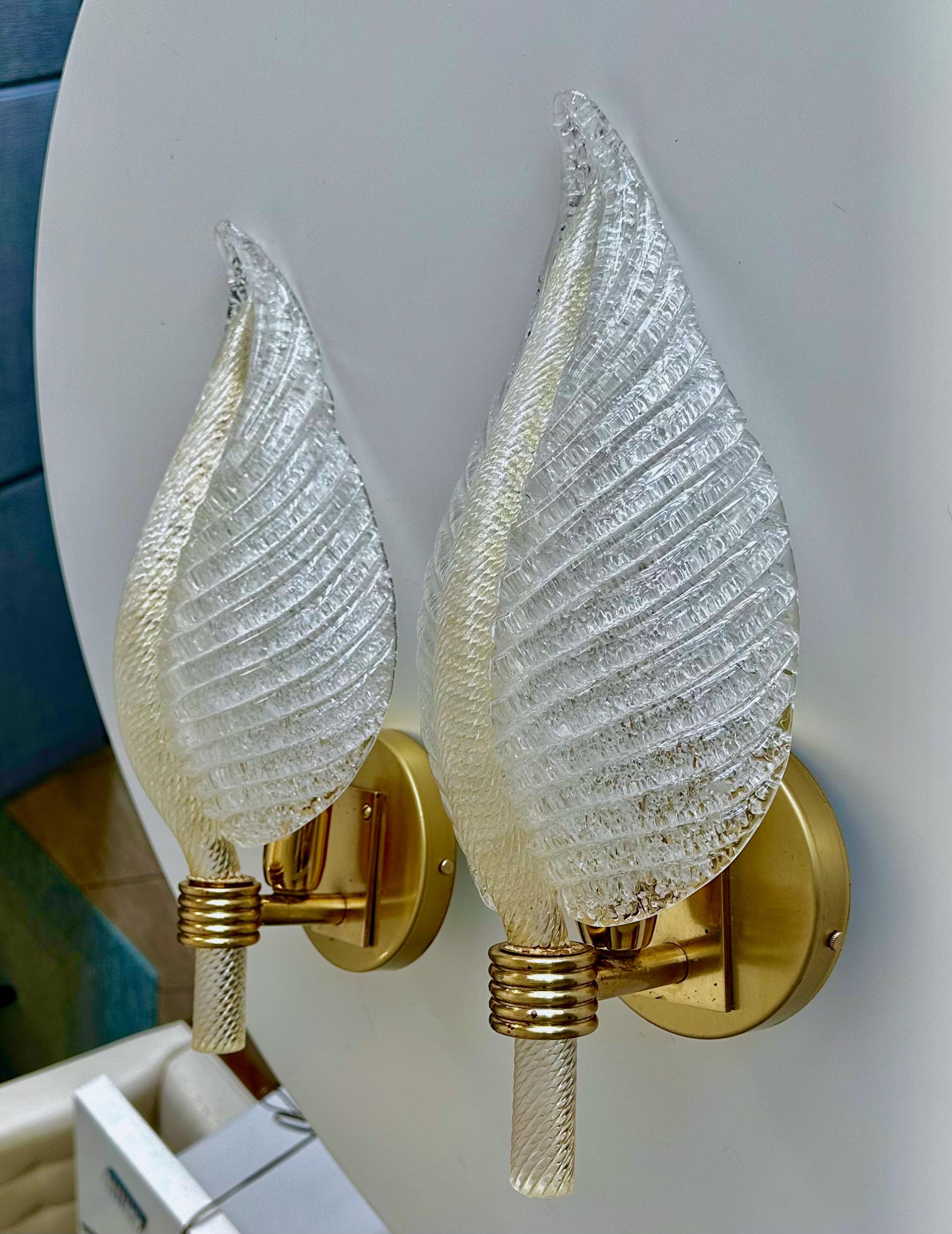 Pair Barovier Murano Rugiadoso Leaf Wall Sconces For Sale 1