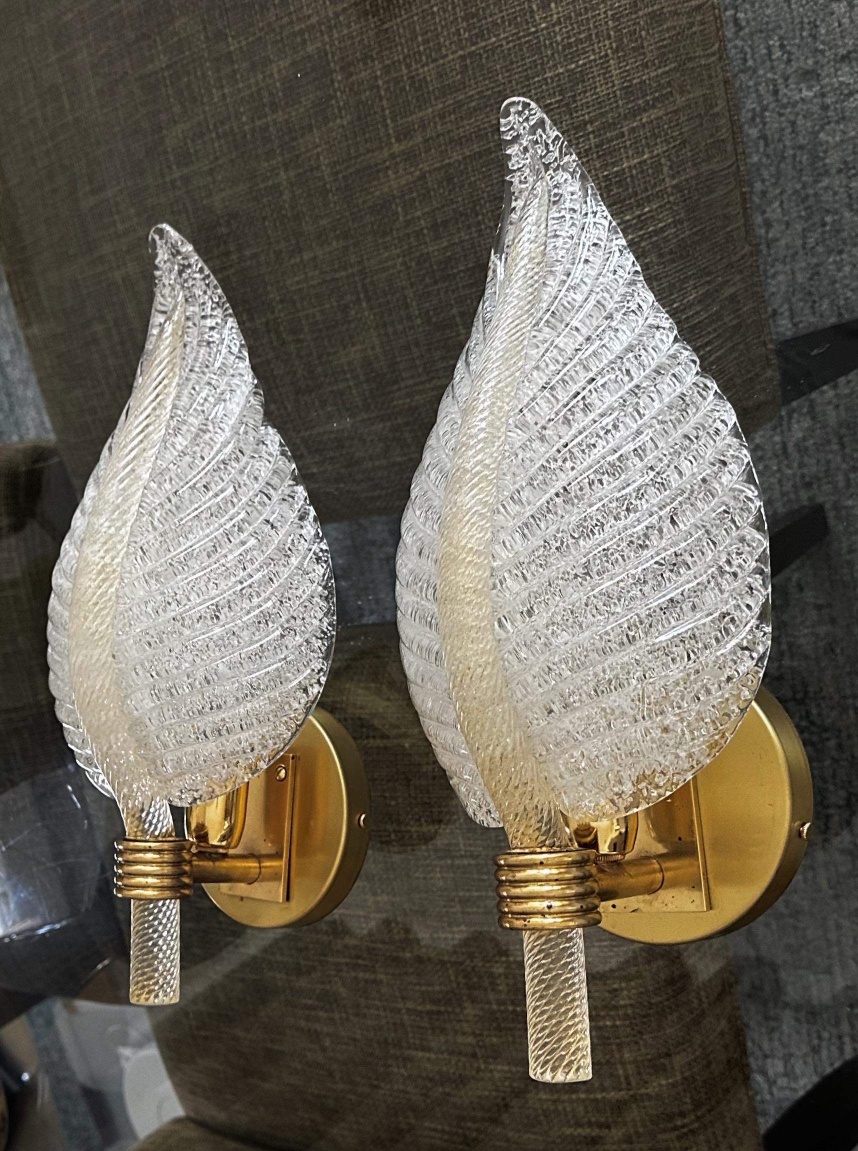 Pair Barovier Murano Rugiadoso Leaf Wall Sconces For Sale 3