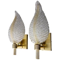 Pair Barovier Murano Rugiadoso Leaf Wall Sconces