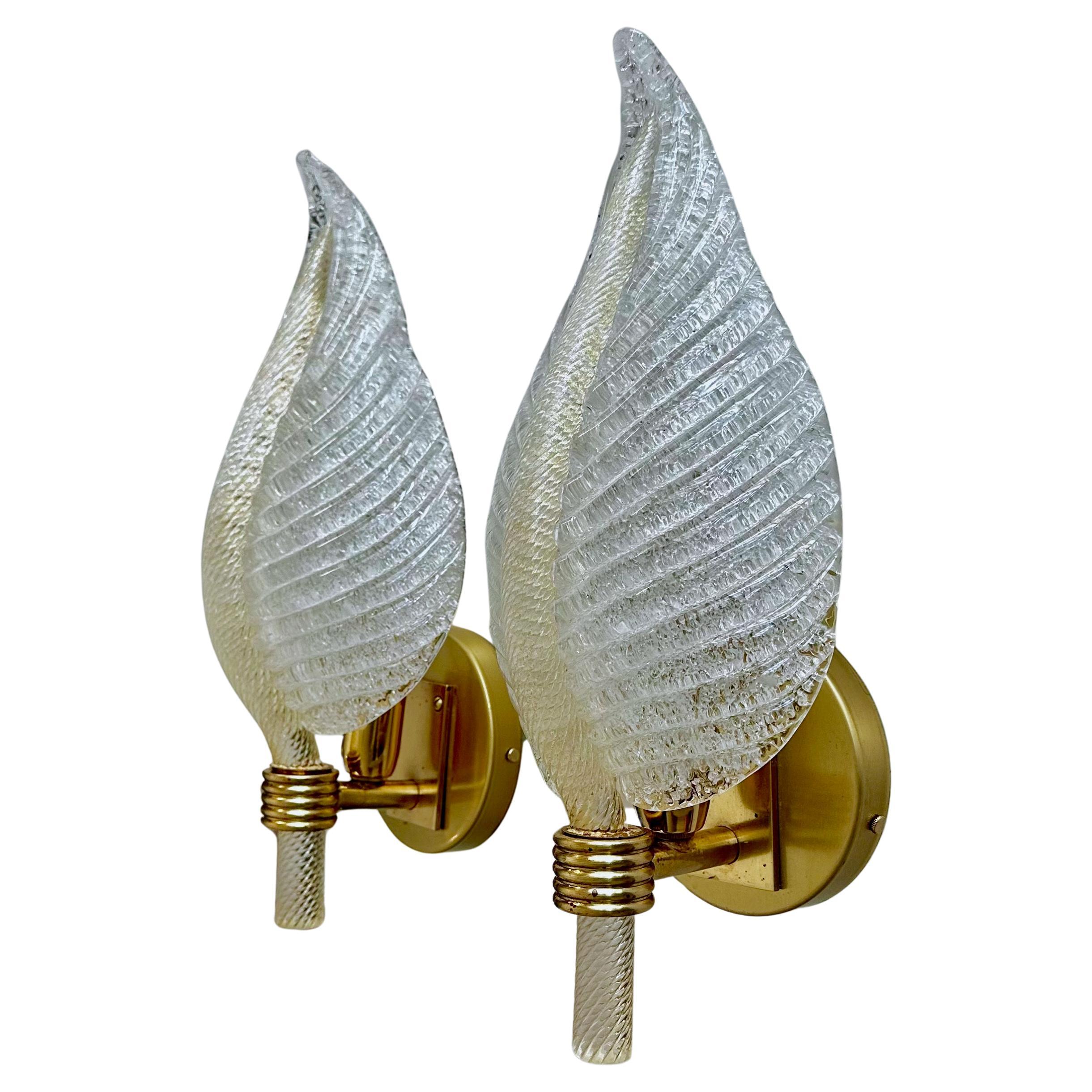 Pair Barovier Murano Rugiadoso Leaf Wall Sconces For Sale