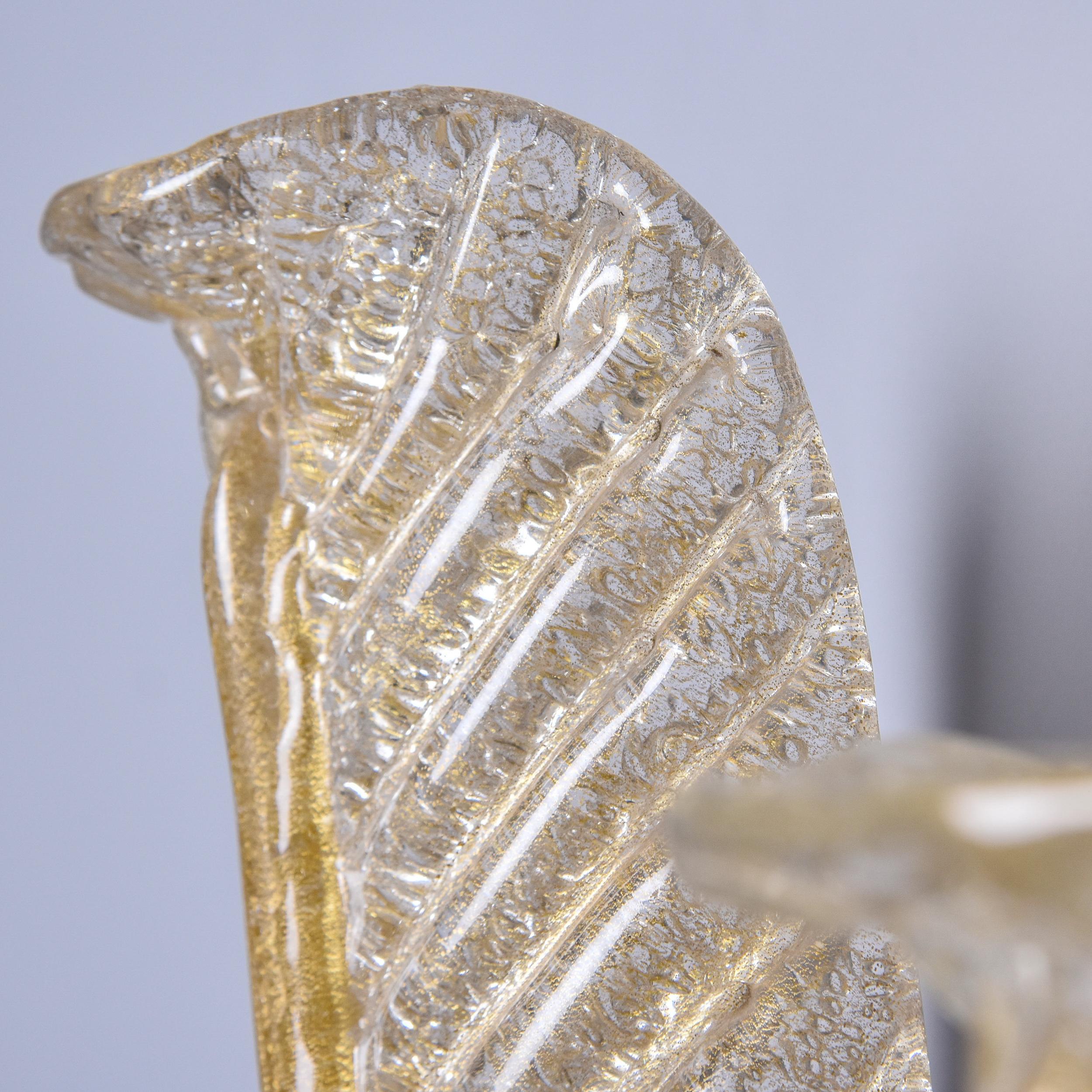 Pair Barovier & Toso Feather or Leaf Form Murano Sconces with Gold Inclusions For Sale 3