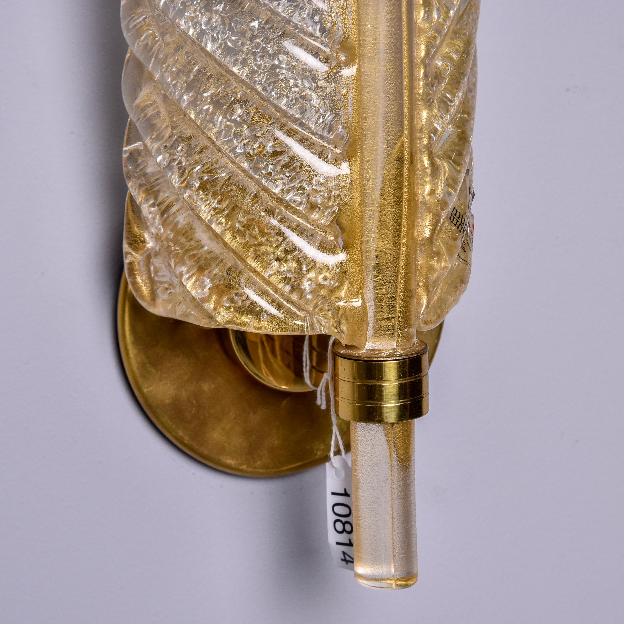 Paire d'appliques de Murano Barovier&Toso en forme de plumes ou de feuilles avec inclusions d'or Excellent état - En vente à Troy, MI