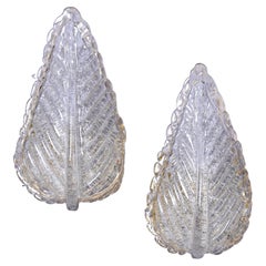 Pair Barovier & Toso Leaf Form Sconces with Gold Inclusions