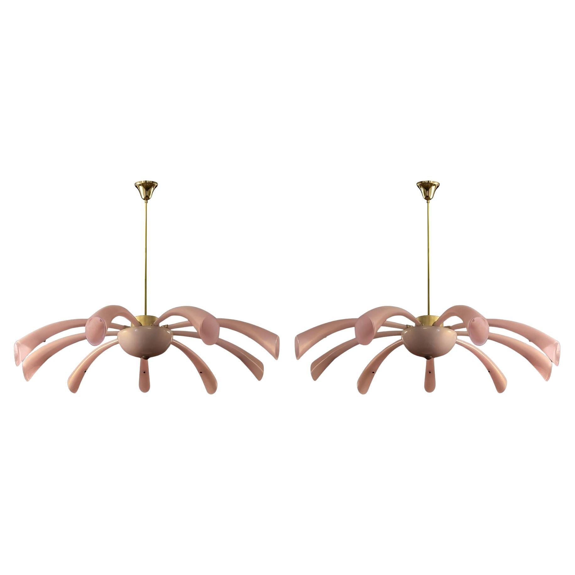 Pair Barovier 
Toso Murano Glass Fuochi d’Artificio “Fireworks” Chandeliers For Sale