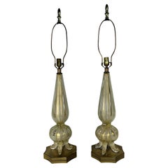 Pair Barovier & Toso Murano Italian Gold Footed Table Lamps