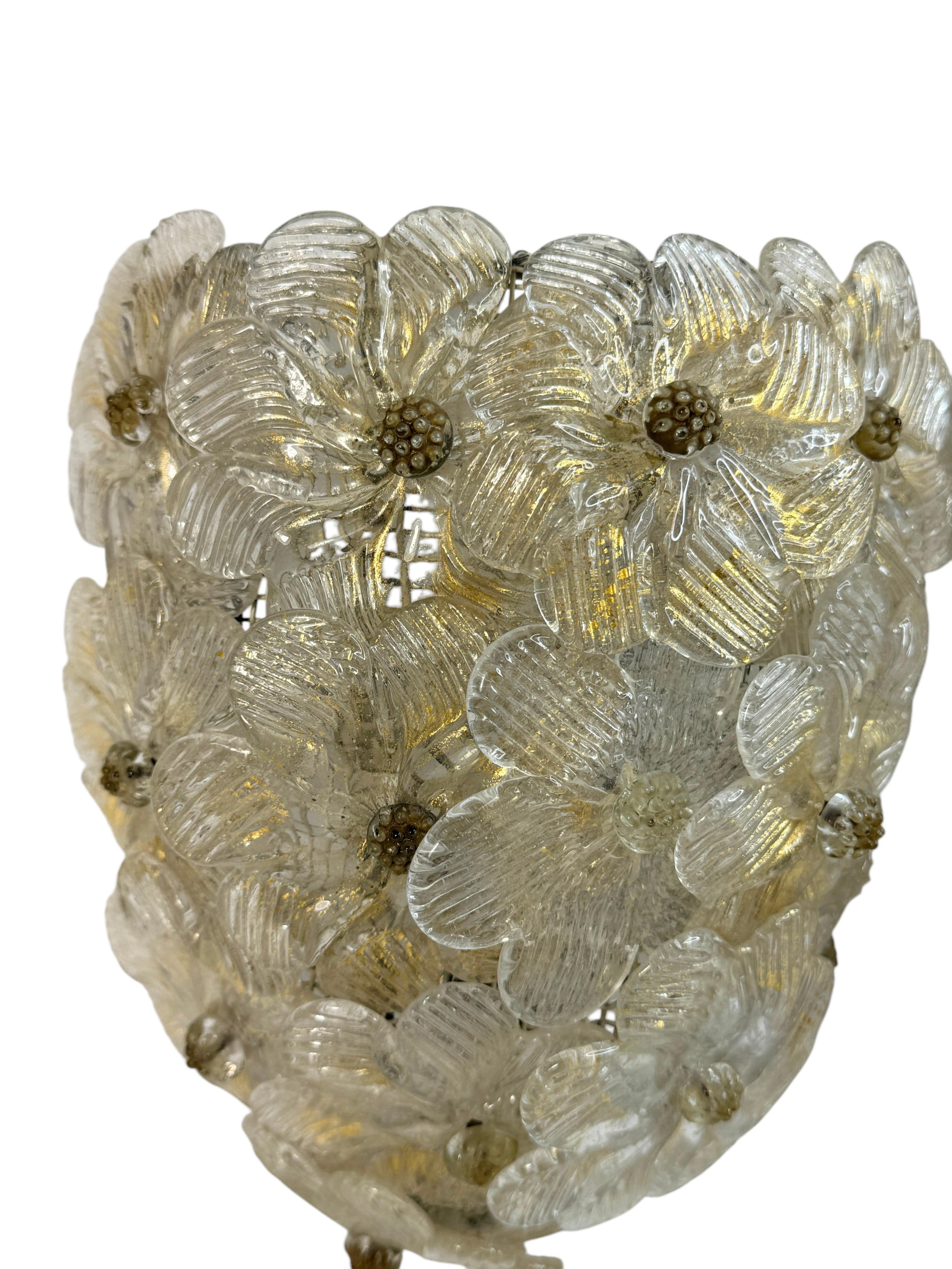 Paire d'appliques Barovier&Toso Verre de Murano or et panier de fleurs de glace, années 1950 6