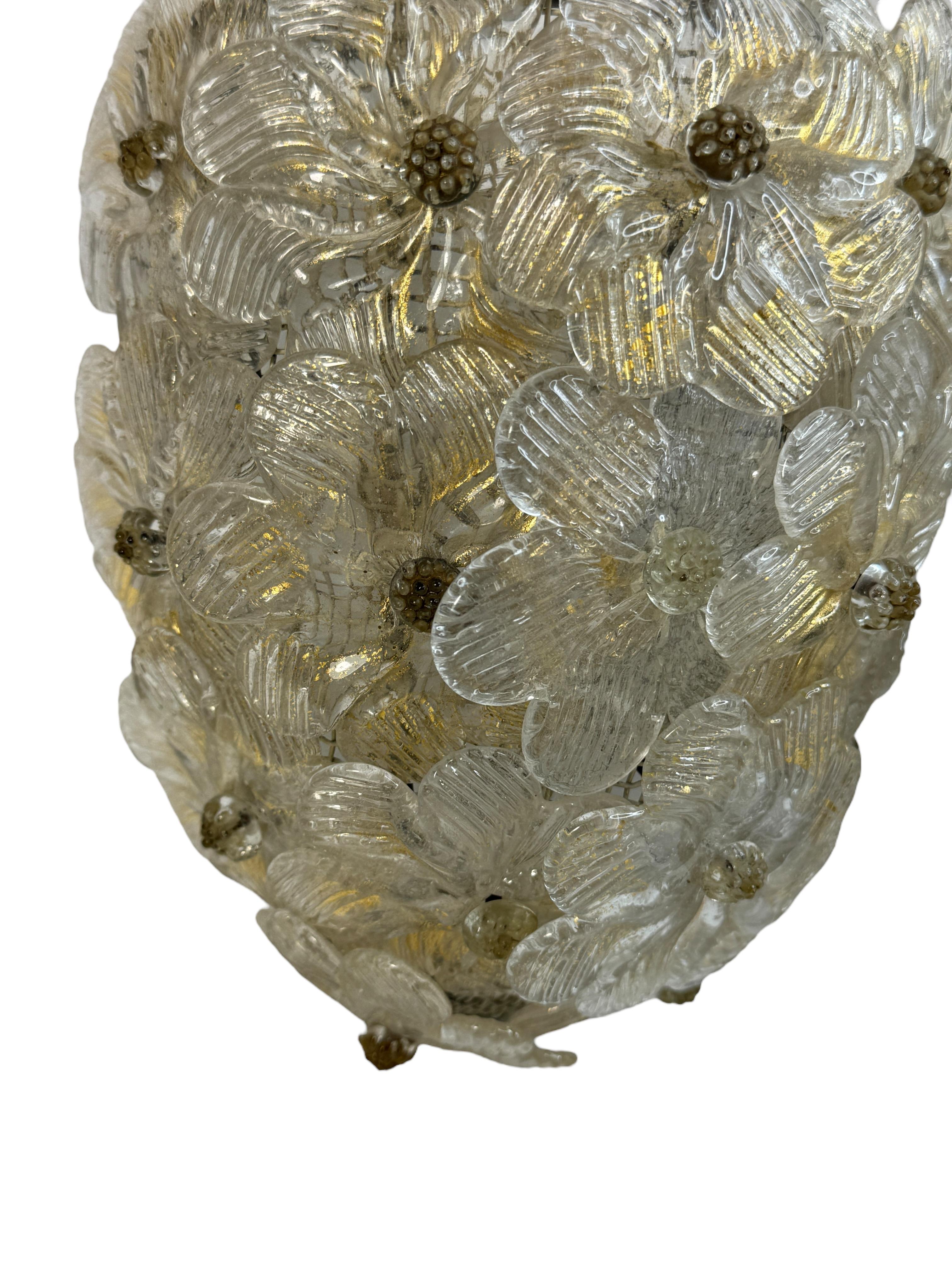 Paire d'appliques Barovier&Toso Verre de Murano or et panier de fleurs de glace, années 1950 7