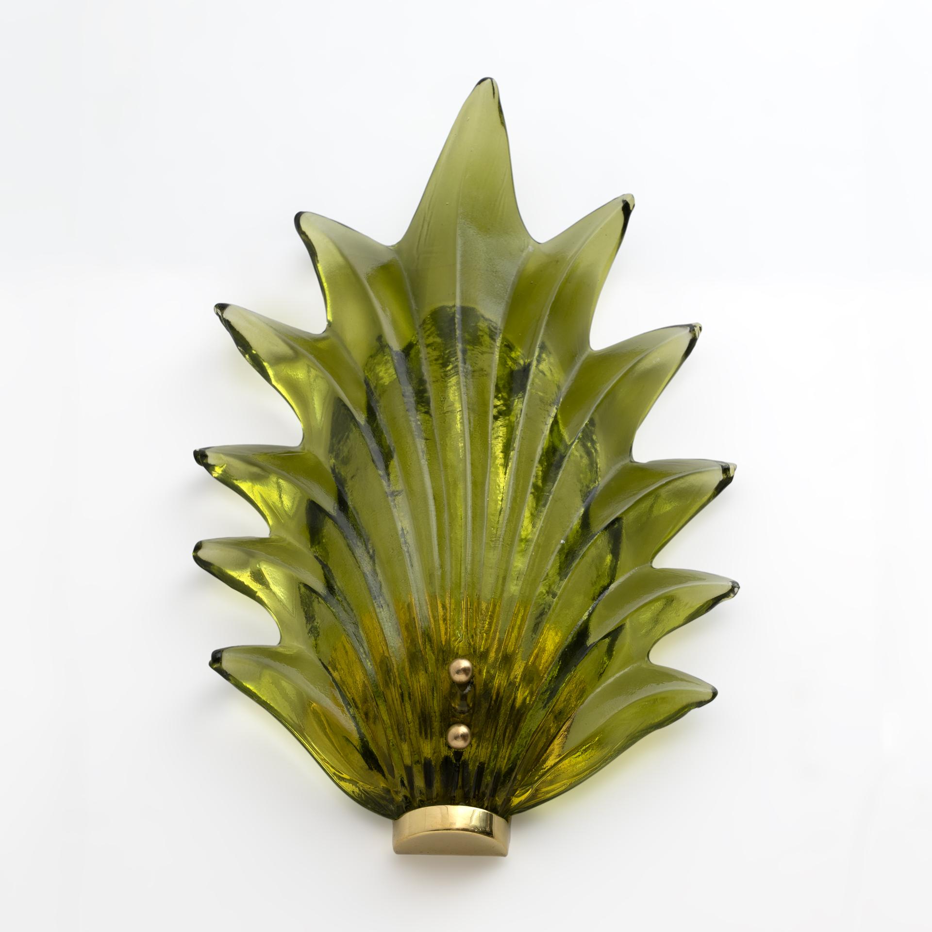 Pair Barovier & Toso Style Modern Italian Murano Glass Leaf Sconces, 1980s For Sale 2