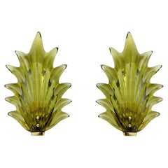 Vintage Pair Barovier & Toso Style Modern Italian Murano Glass Leaf Sconces, 1980s