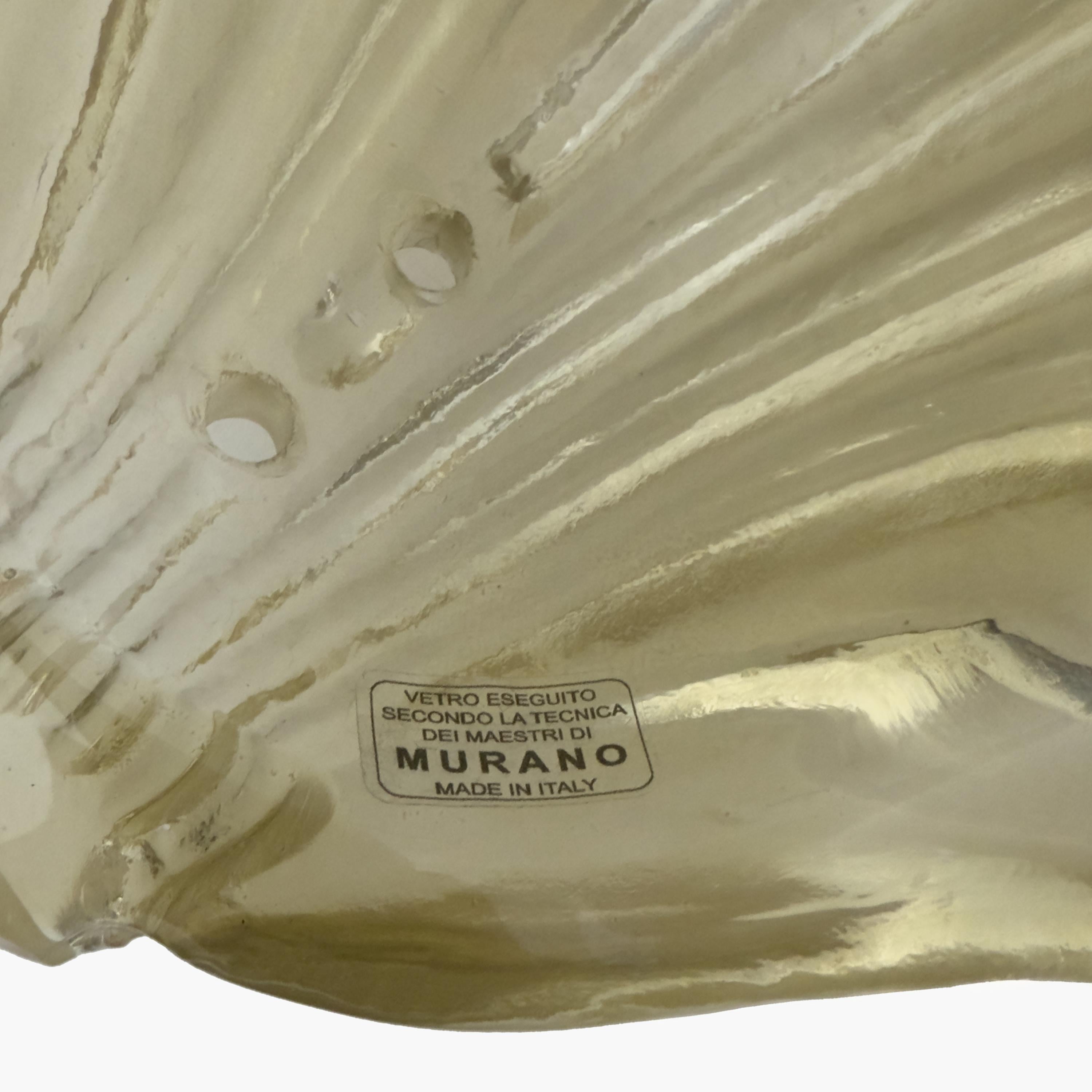 Pair Barovier & Toso Style Modern Italian Murano Glass Leaf Sconces For Sale 2