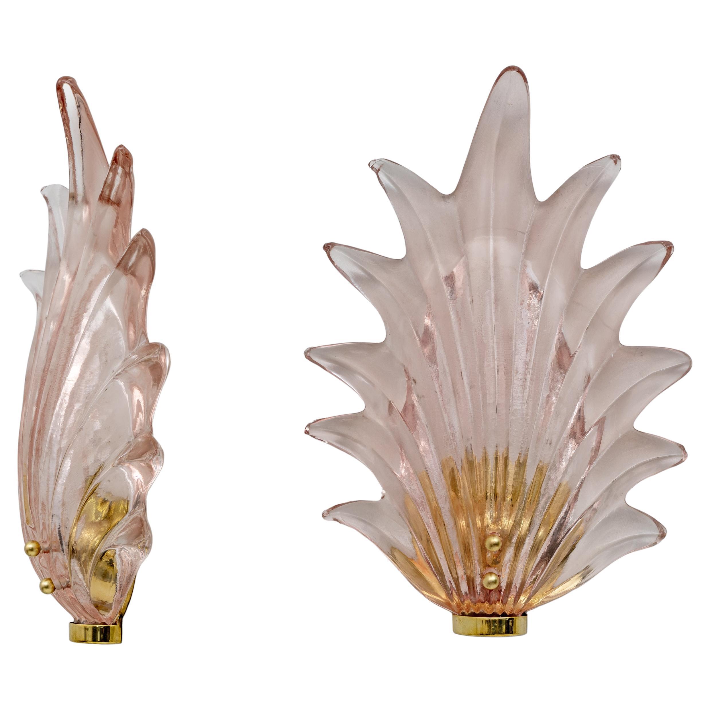Par Barovier & Toso Estilo Moderno Italiano Murano Glass Leaf Sconces
