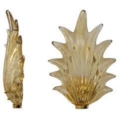 Paar Barovier & Toso Stil Moderne italienische Muranoglas Blatt Wandleuchter