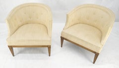 Pair Barrel Back Striped Wool Blend Upholstery Lounge Chairs Gibbings Style MINT