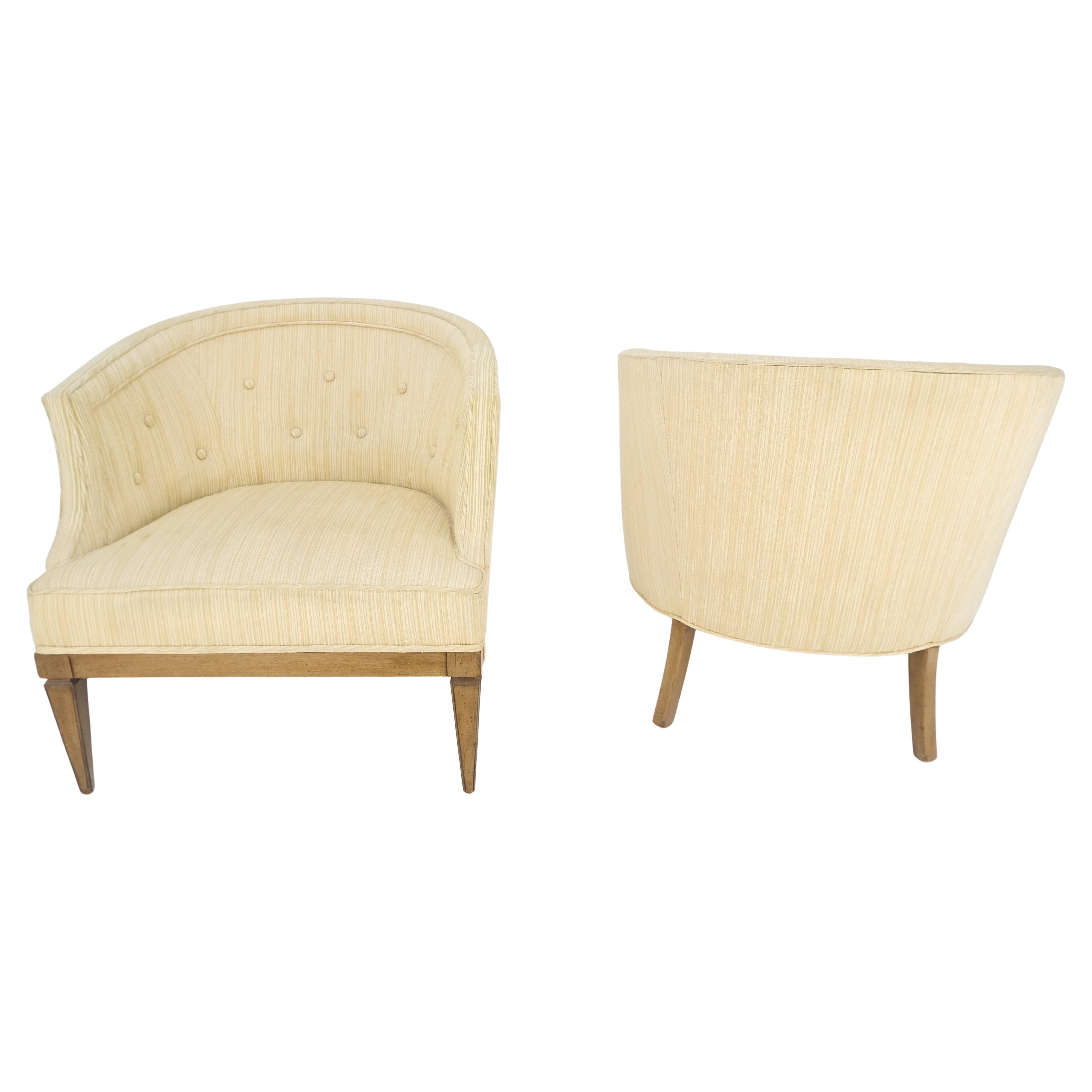 Pair Barrel Back Striped Wool Blend Upholstery Lounge Chairs Gibbings Style MINT