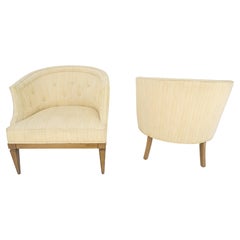 Pair Barrel Back Striped Wool Blend Upholstery Lounge Chairs Gibbings Style MINT