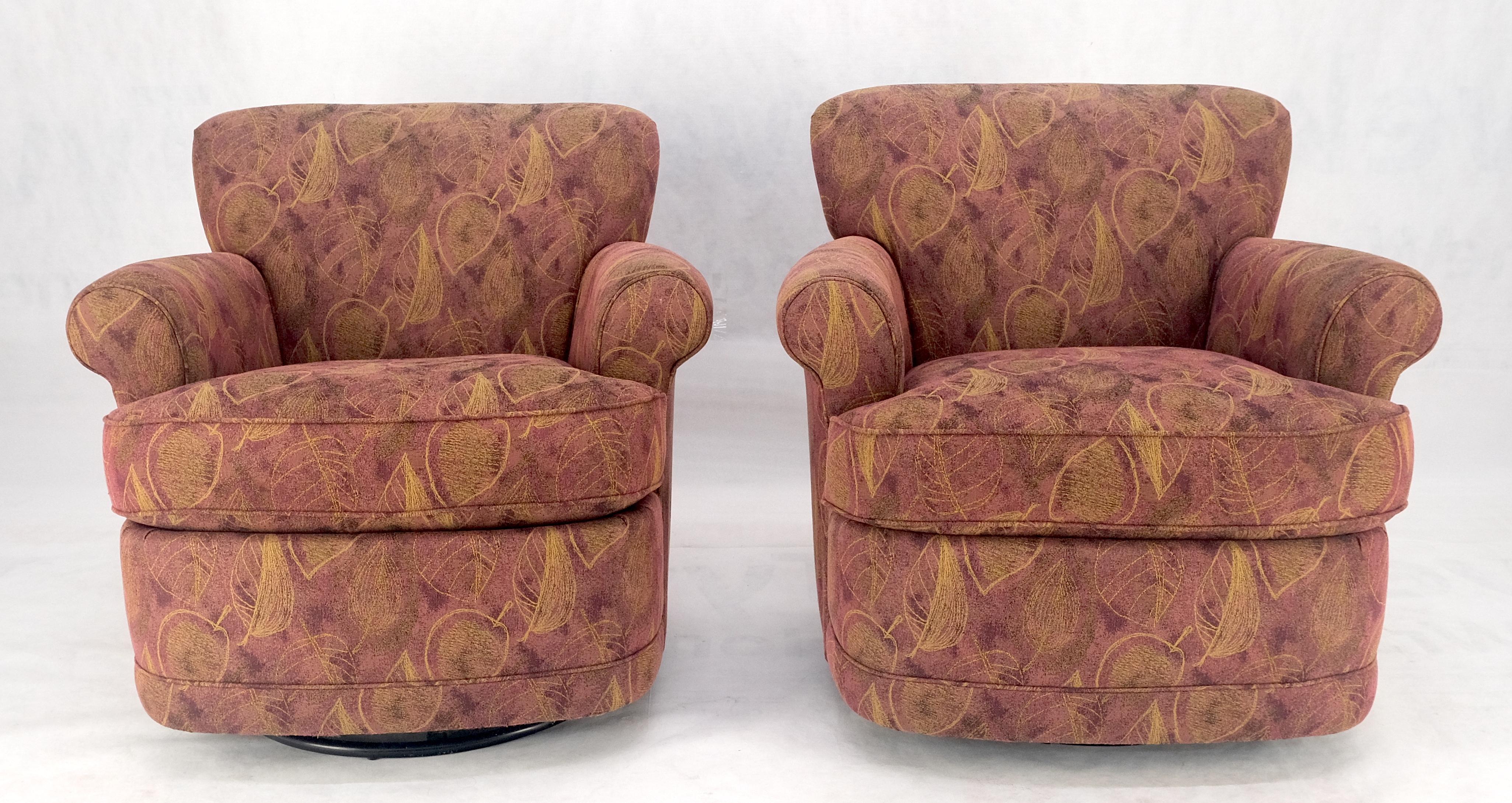 20th Century Pair Barrel Round Back Swivel & Rocking-Gliding Tub Lounge Chairs Baughman MINT! For Sale