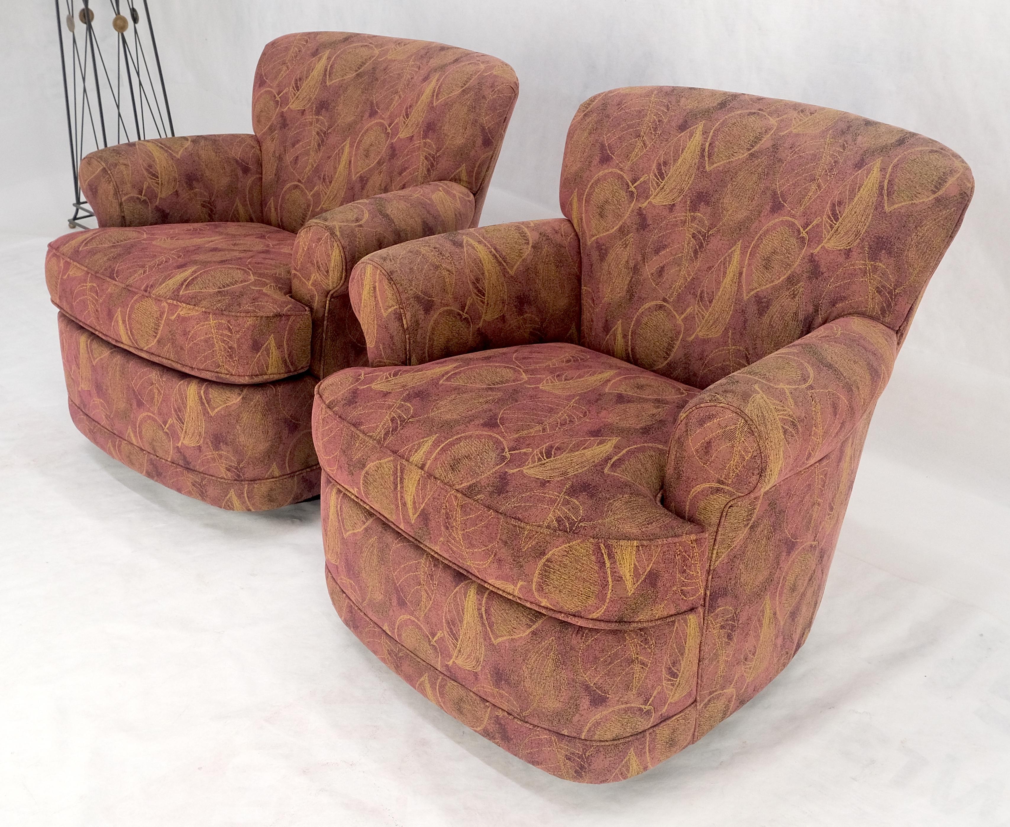 Upholstery Pair Barrel Round Back Swivel & Rocking-Gliding Tub Lounge Chairs Baughman MINT! For Sale