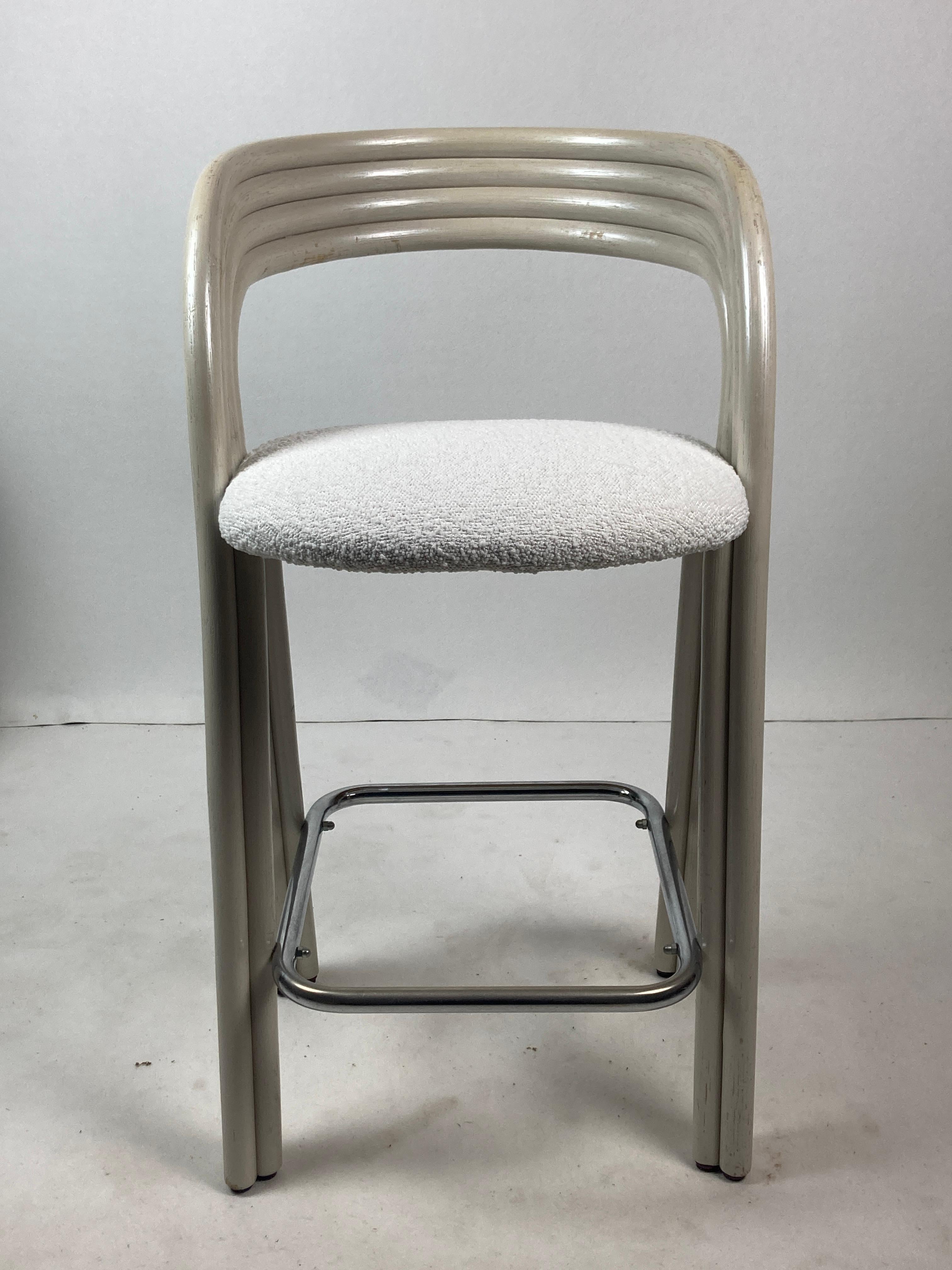 Pair barstools by Axel Enthoven in Cane & bouclé for Rohe Noordwolde, Dutch 80s 5