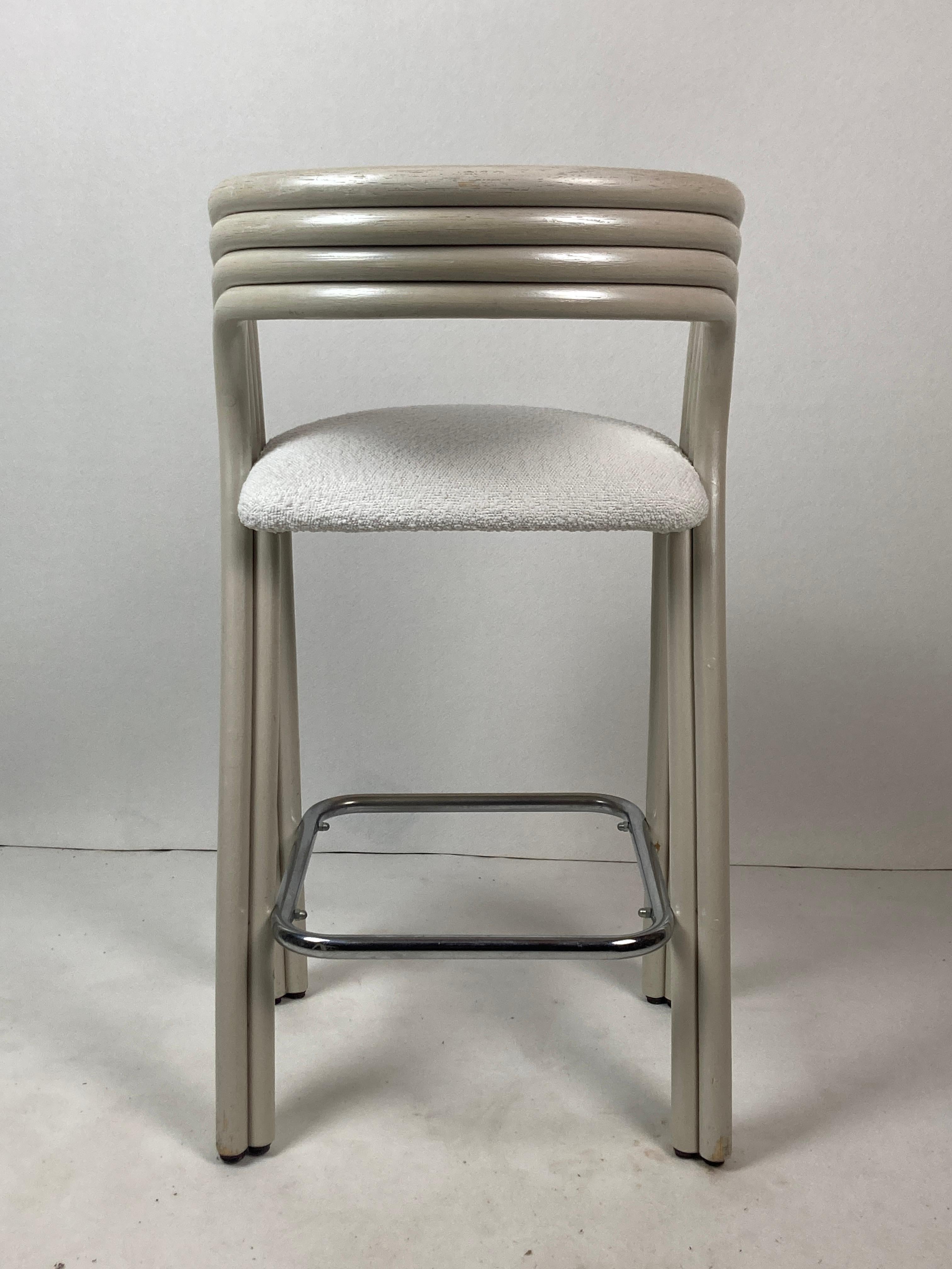 Pair barstools by Axel Enthoven in Cane & bouclé for Rohe Noordwolde, Dutch 80s 9