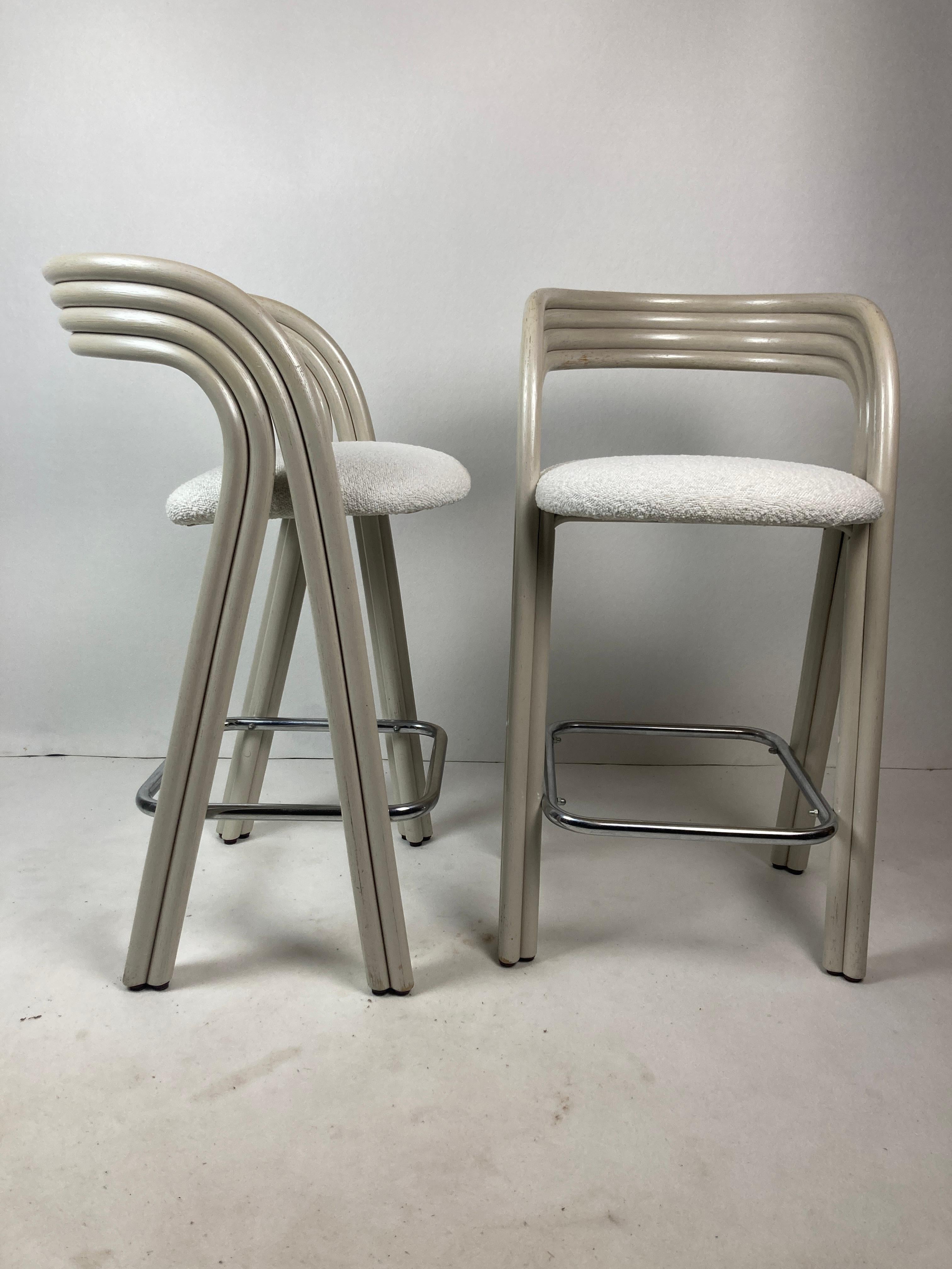 Pair barstools by Axel Enthoven in Cane & bouclé for Rohe Noordwolde, Dutch 80s 10