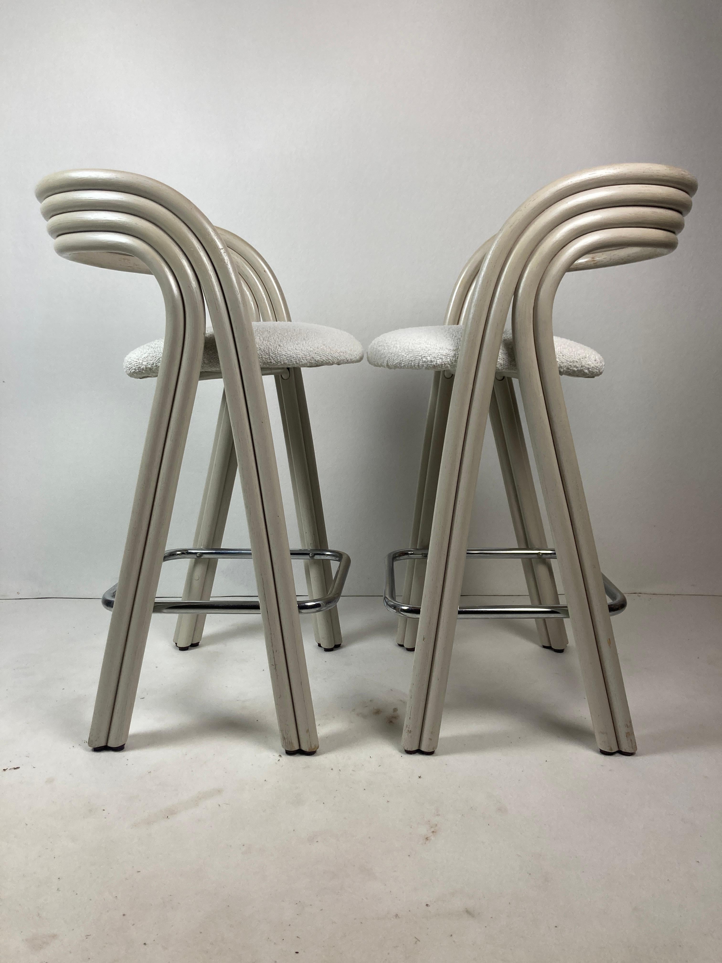 Pair barstools by Axel Enthoven in Cane & bouclé for Rohe Noordwolde, Dutch 80s 11