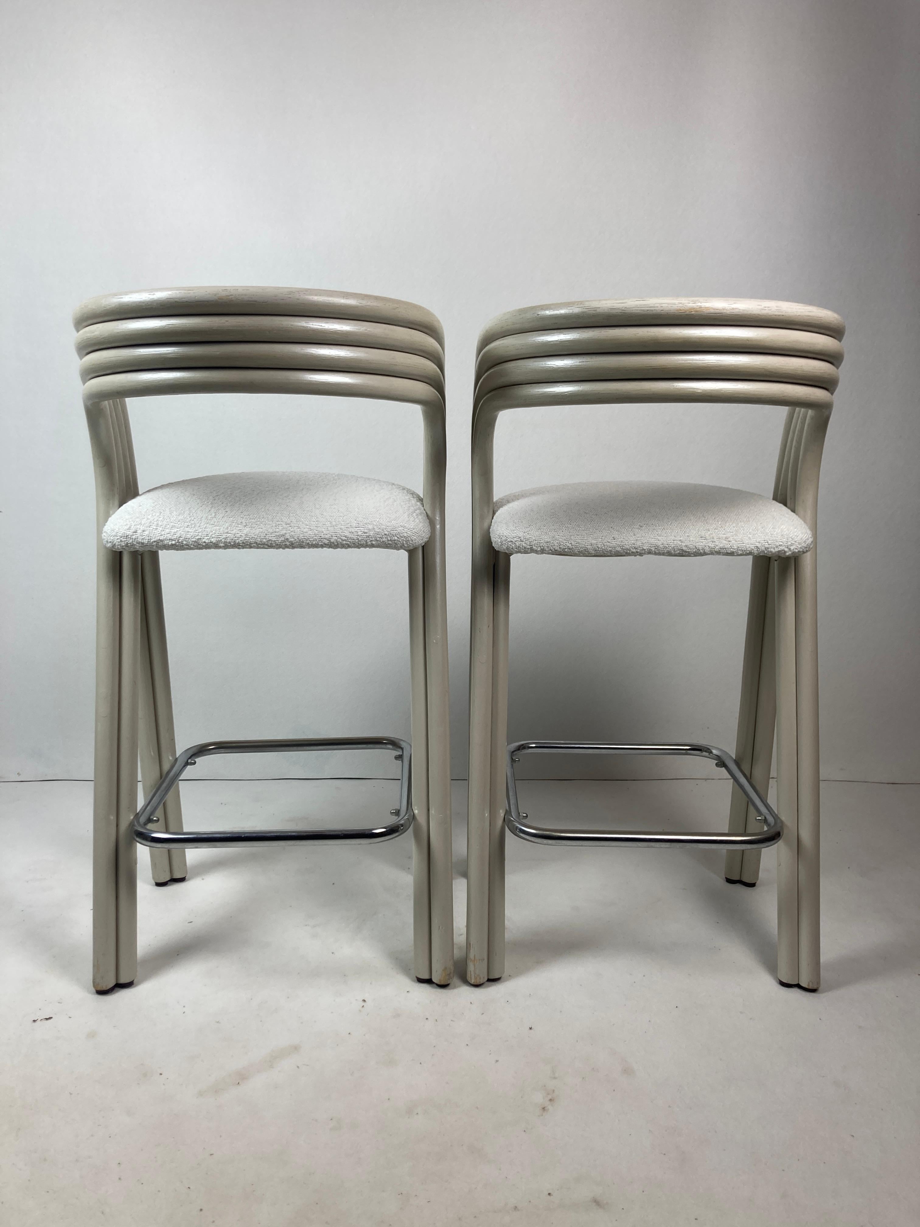 Pair barstools by Axel Enthoven in Cane & bouclé for Rohe Noordwolde, Dutch 80s 12