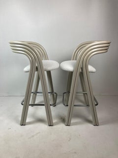 Pair barstools by Axel Enthoven in Cane & bouclé for Rohe Noordwolde, Dutch 80s