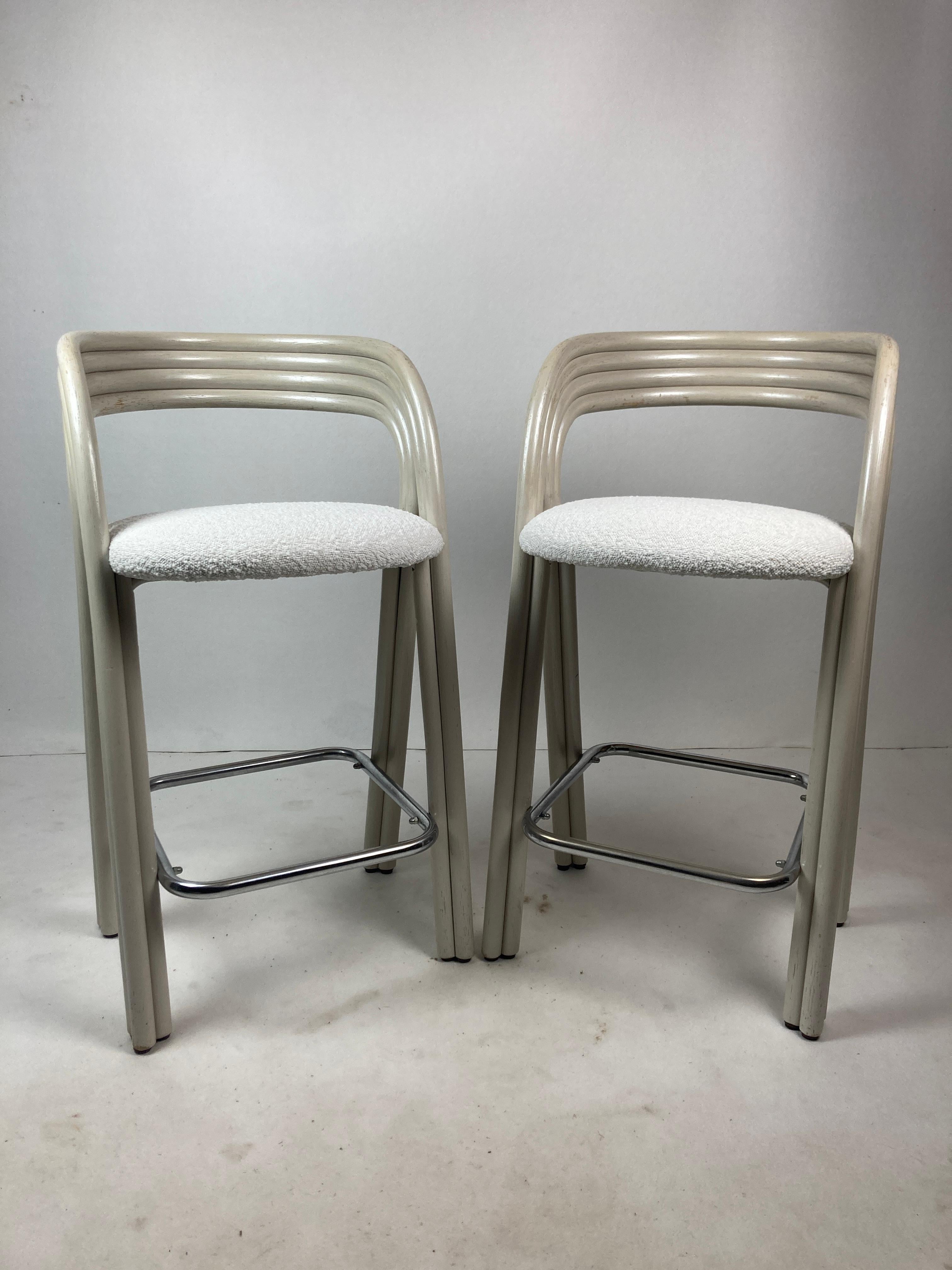 Post-Modern Pair barstools by Axel Enthoven in Cane & bouclé for Rohe Noordwolde, Dutch 80s