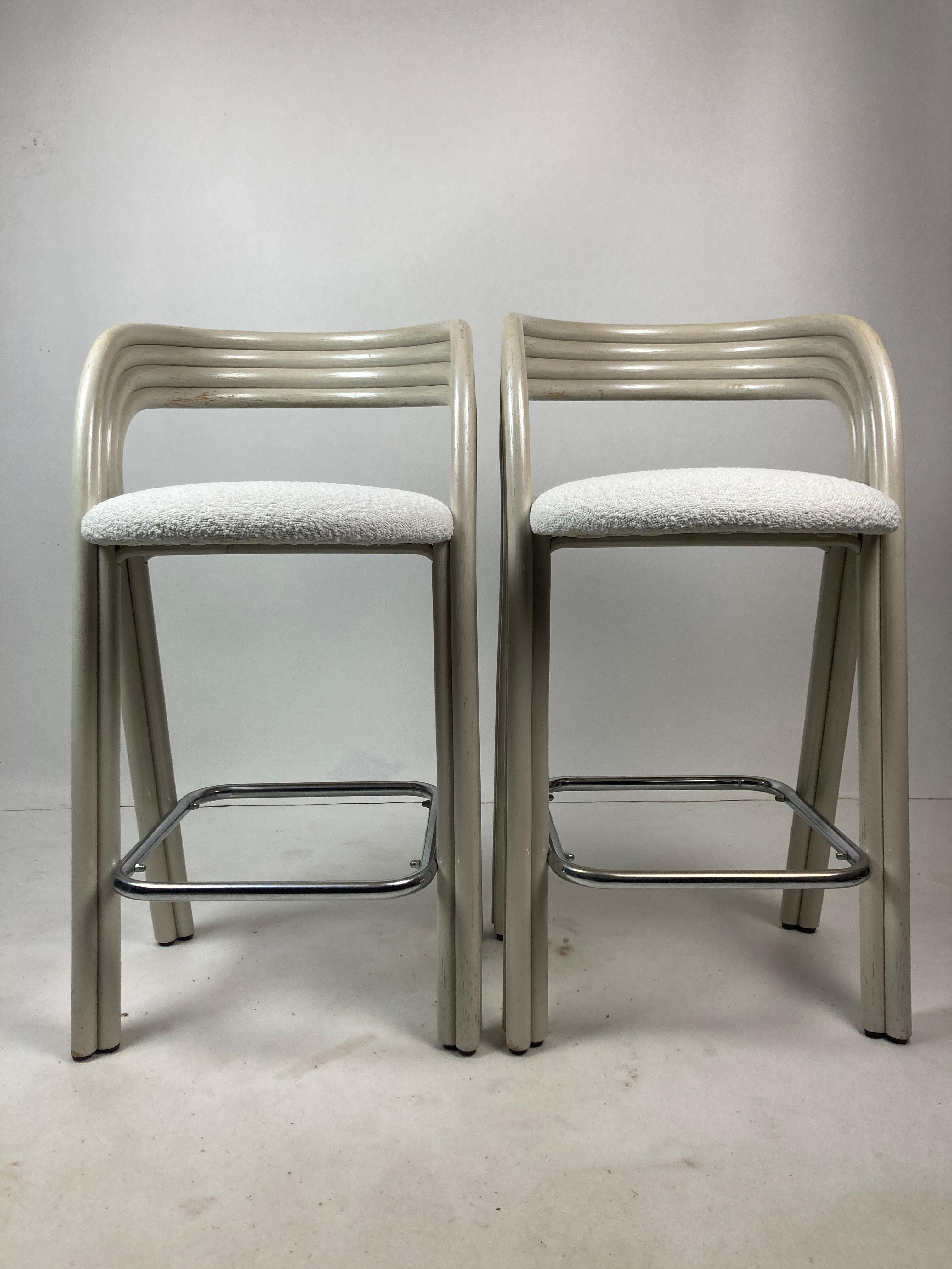 Late 20th Century Pair barstools by Axel Enthoven in Cane & bouclé for Rohe Noordwolde, Dutch 80s