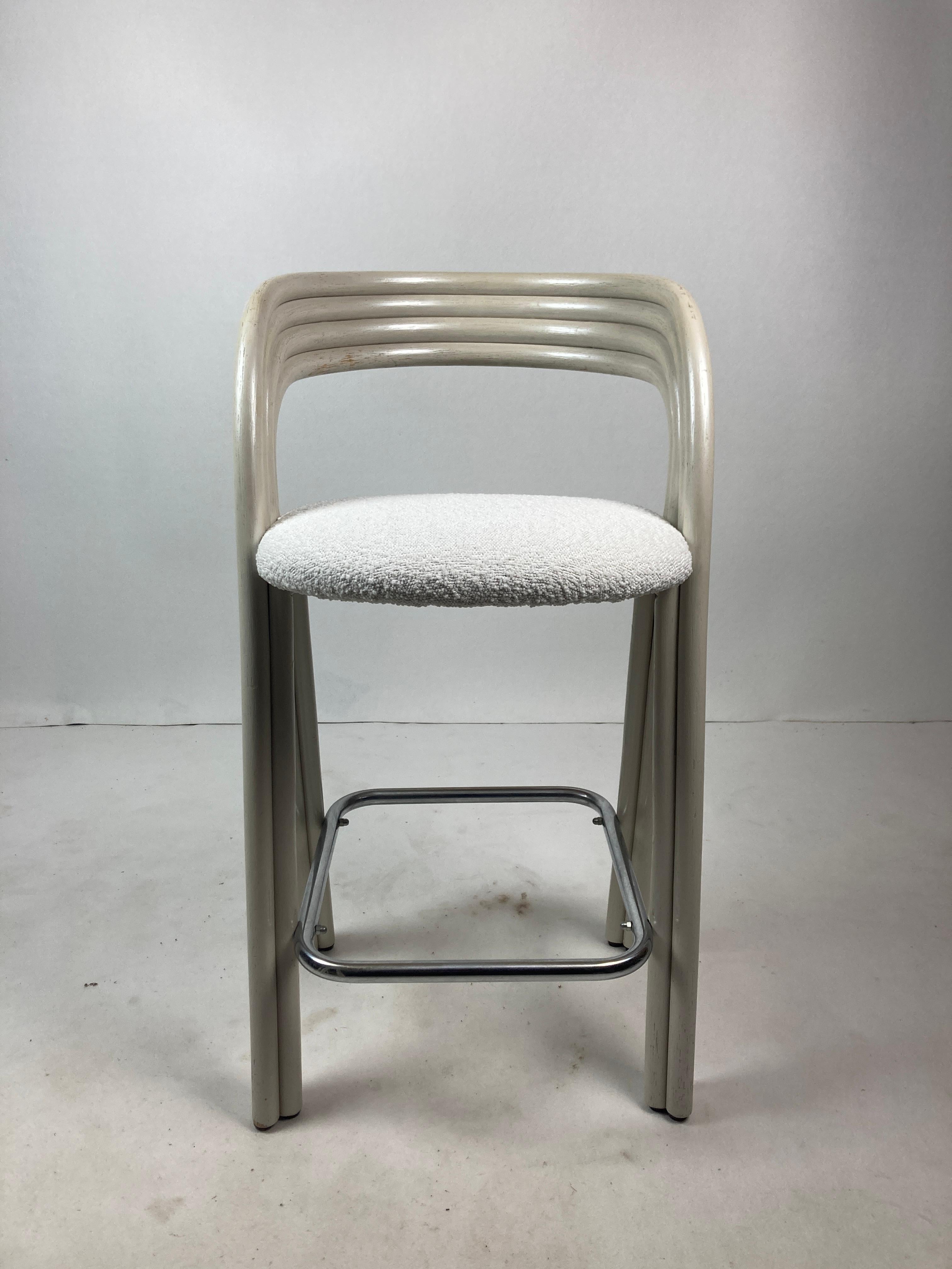 Bouclé Pair barstools by Axel Enthoven in Cane & bouclé for Rohe Noordwolde, Dutch 80s