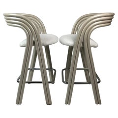 Pair barstools by Axel Enthoven in Cane & bouclé for Rohe Noordwolde, Dutch 80s